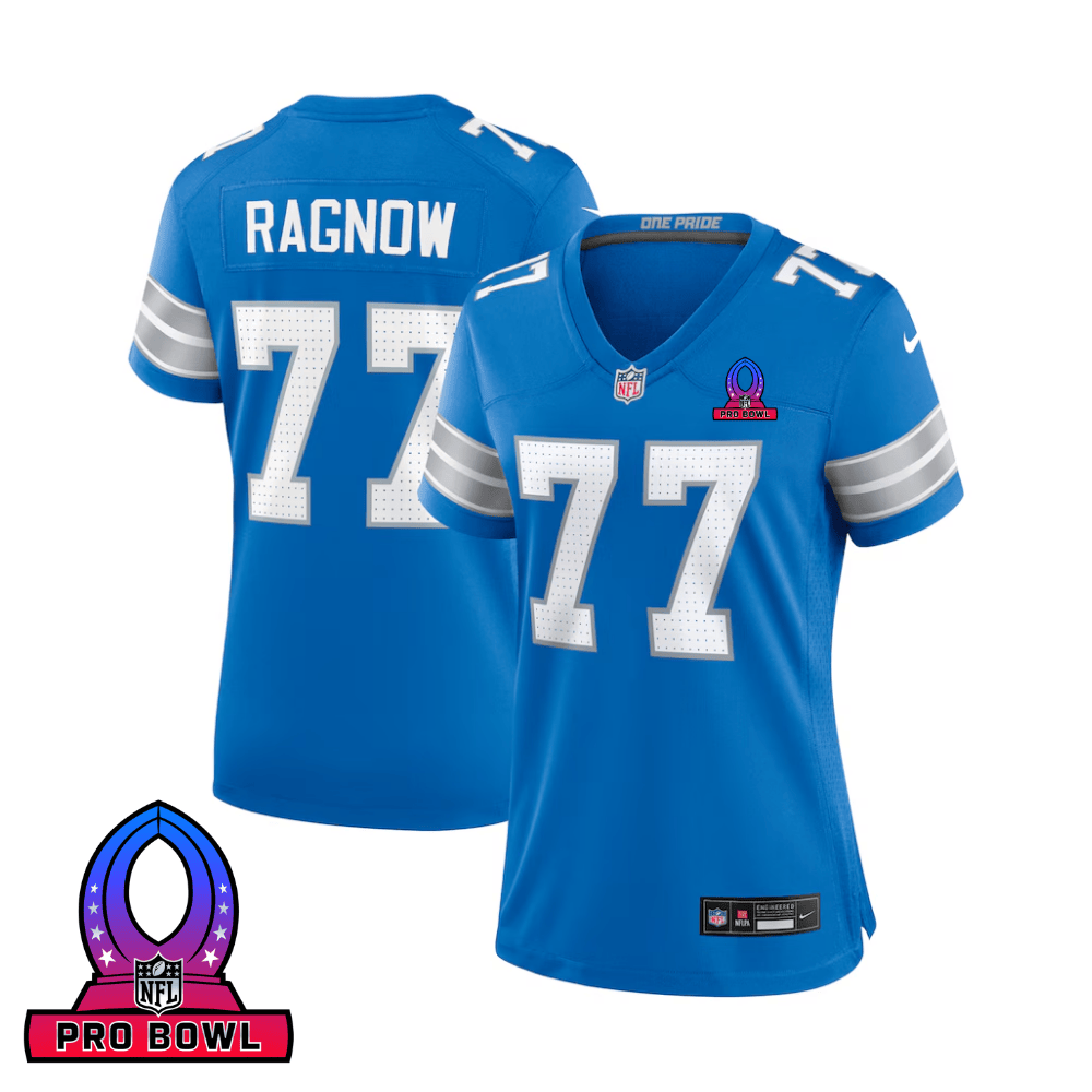 Frank Ragnow 77 Detroit Lions 2025 Pro Bowl Patch Women Game Jersey - Blue - JS800