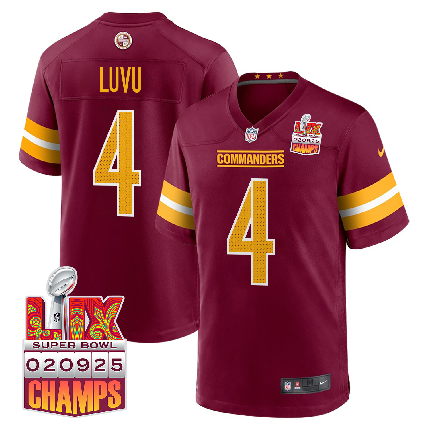 Frankie Luvu 4 Washington Commanders Super Bowl LIX Champions Patch Game Men Jersey - Burgundy - JS211