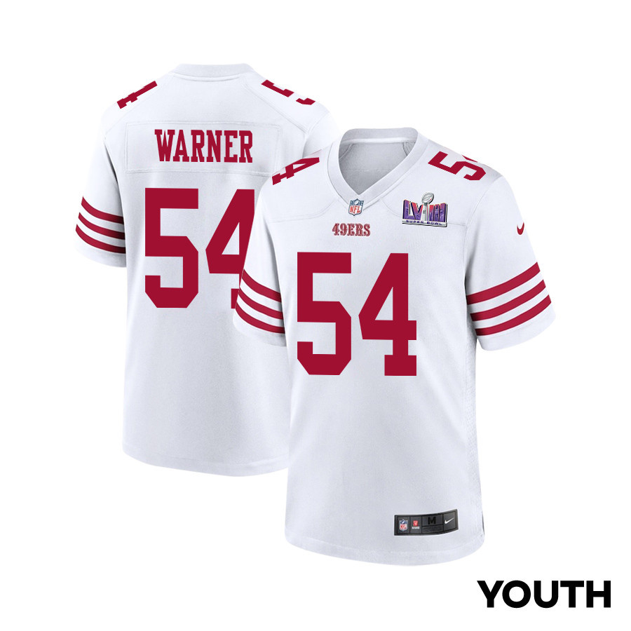 Fred Warner 54 San Francisco 49ers Super Bowl LVIII Patch Game YOUTH Jersey - White - JSDV378
