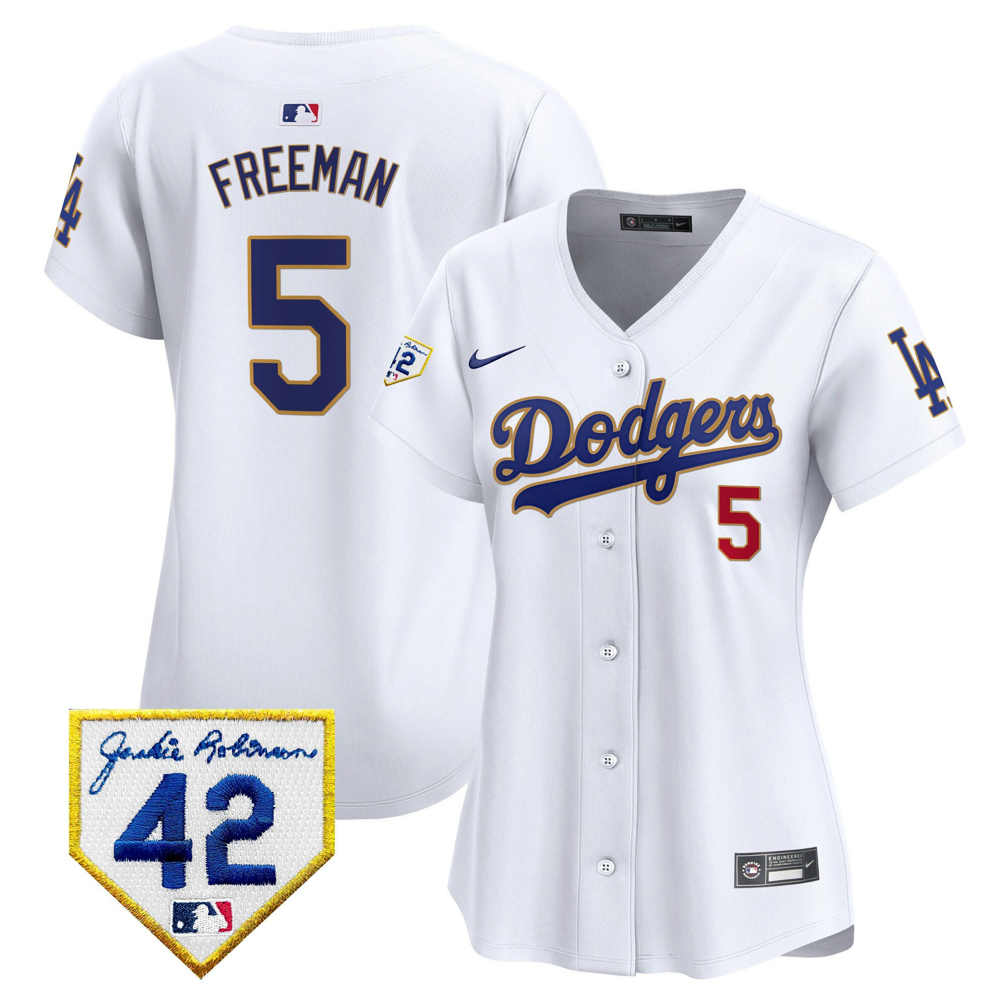 Freddie Freeman 5 Los Angeles Dodgers 2024 Jackie Robinson Patch Women Jersey - White - JS338