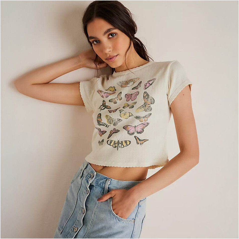 Free People Butterfly Cropped T-Shirt Birthday Gifts For Her Gifts For Friends