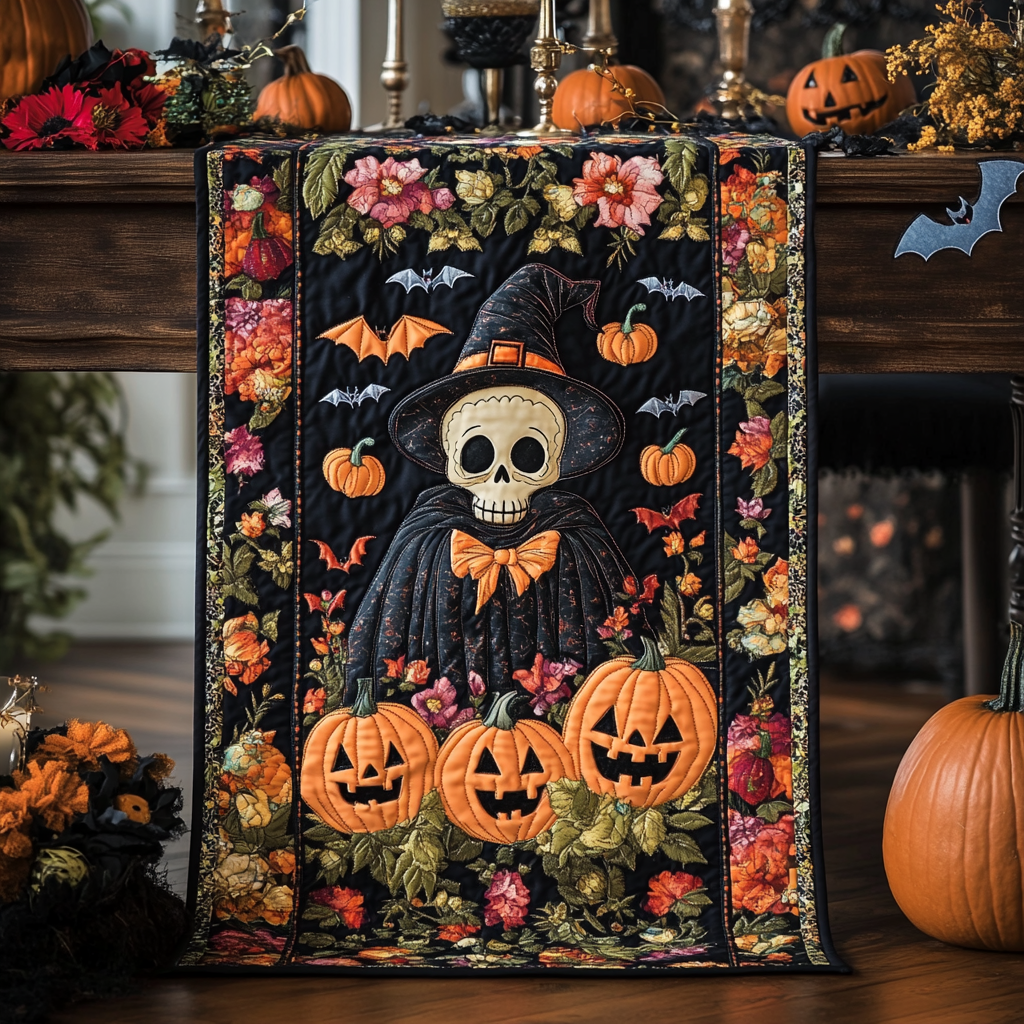 Fright Night Skull Quilted Table Runner Cool Gifts With Skulls On Them For Her
