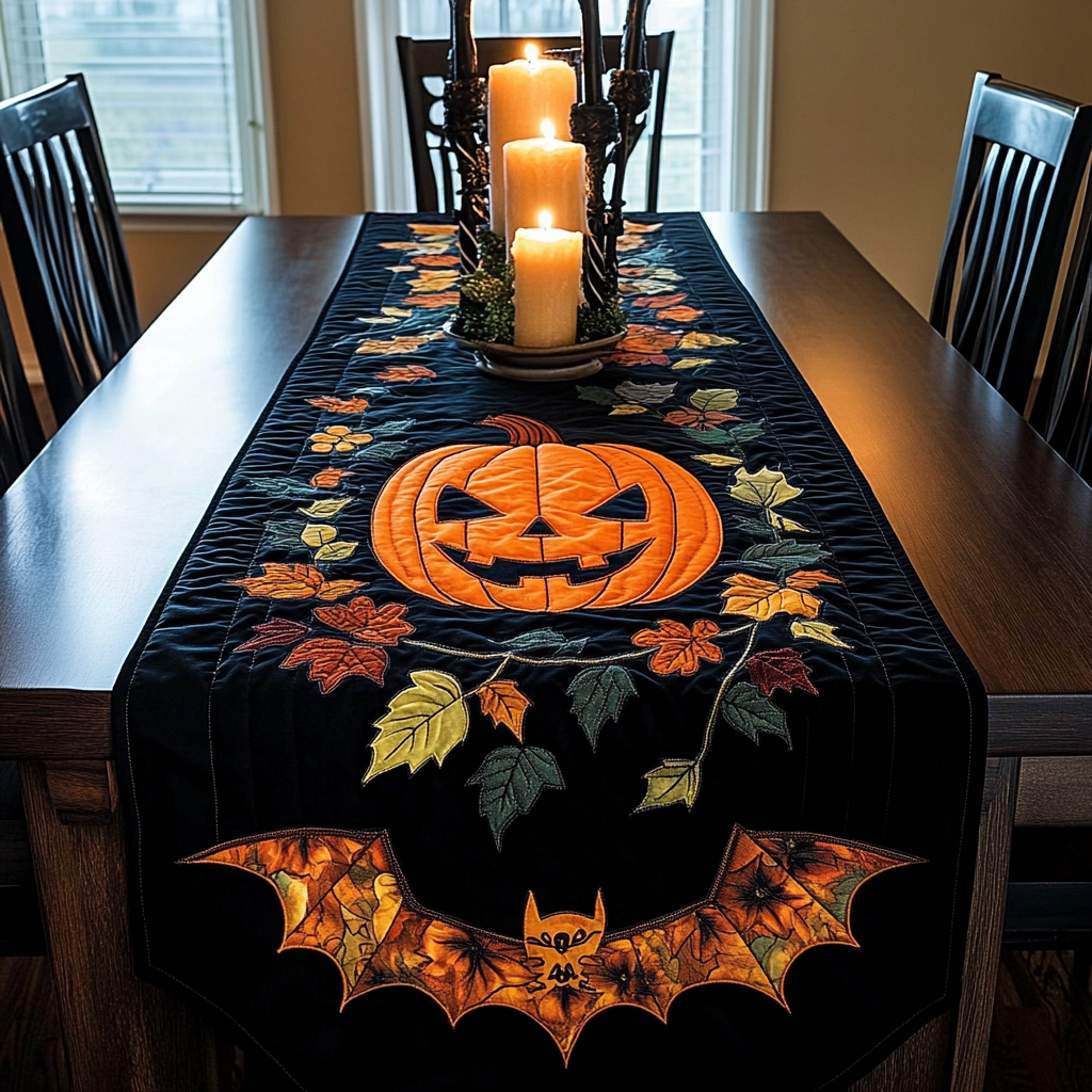 Fright Pumpkin And Bat Quilted Table Runner Target Pumpkin Fall Decor Table Runner Autumn Gifts Ideas