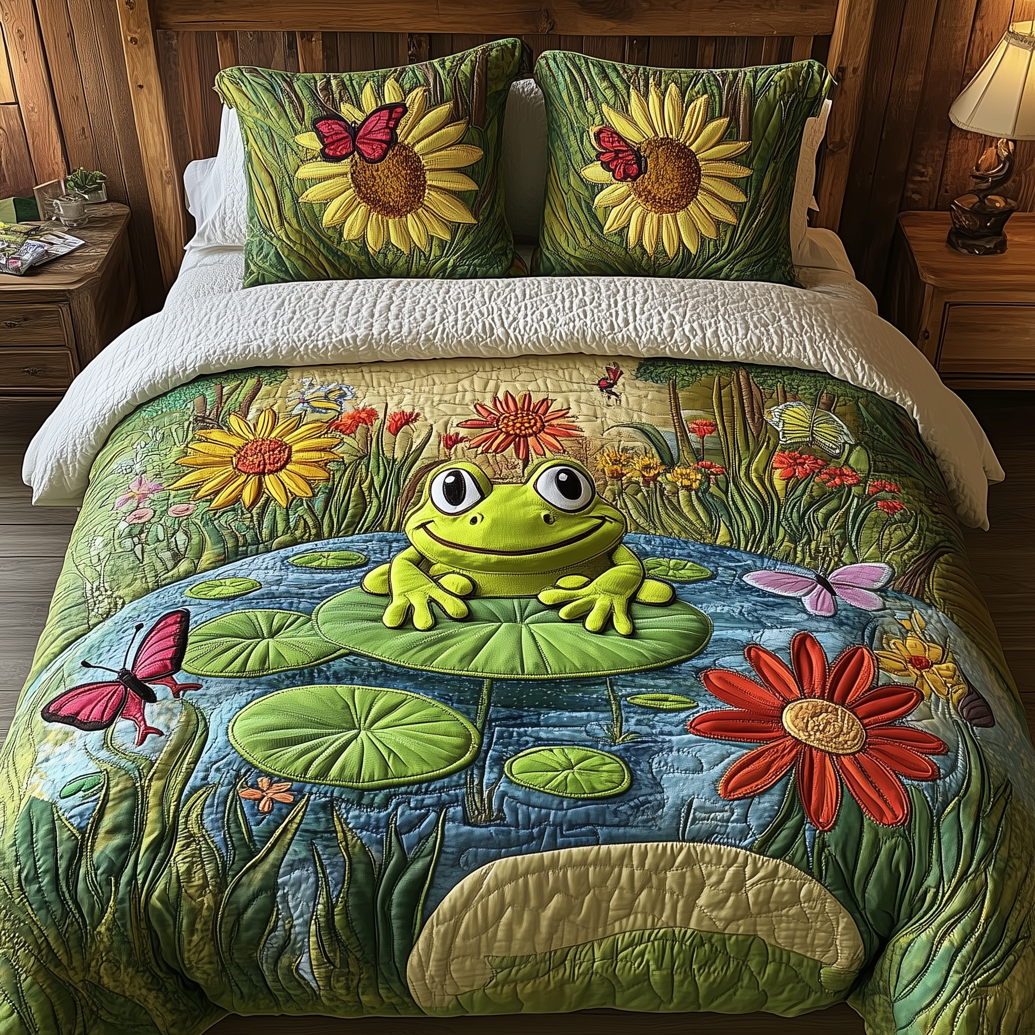Frogs in Wonderland Quilted Bedding Set Duvet Cover Bedspread Set Item Unique Gifts For Dad