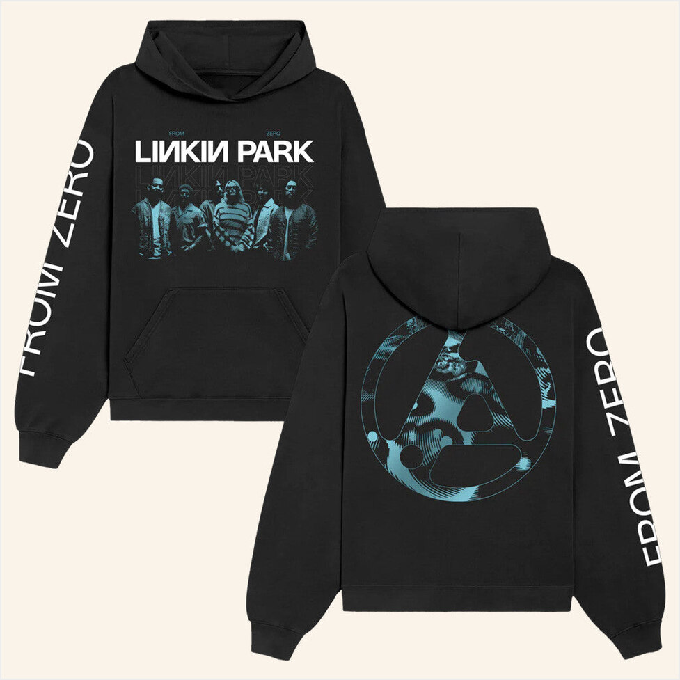 From Zero 2025 Tour FZ Teal Band Photo Black Hoodie Linkin Park Merch Gifts For Music Fans