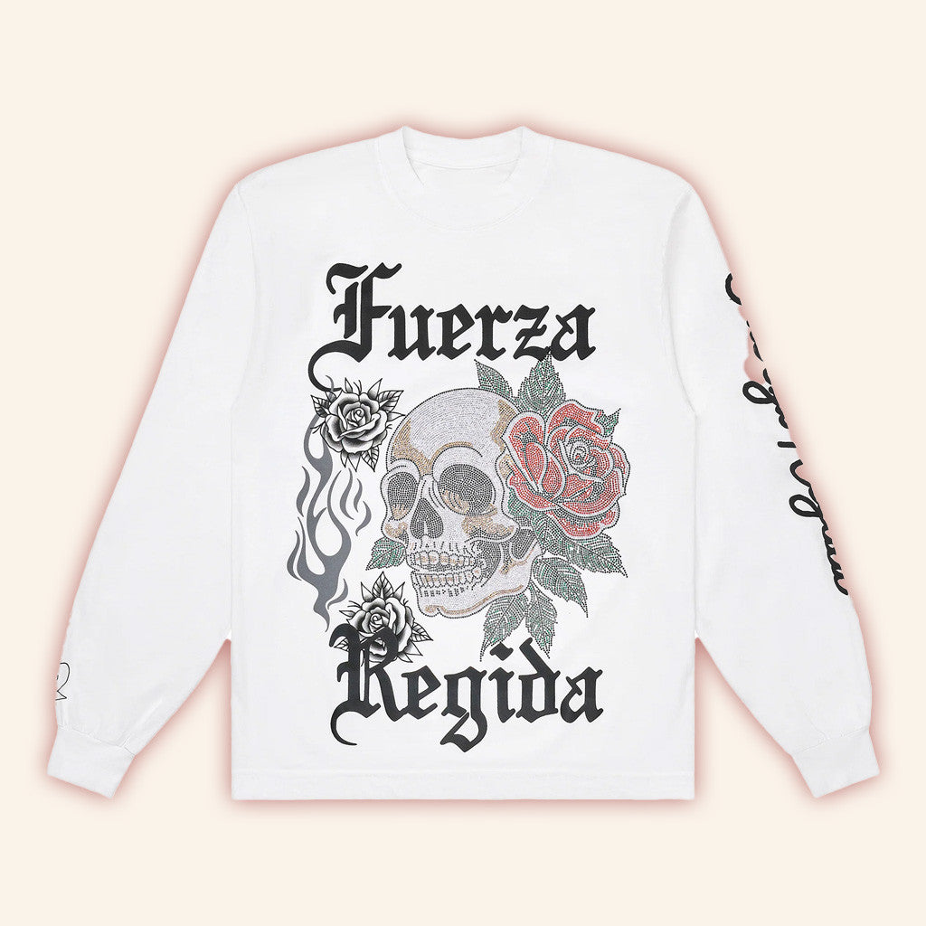 Fuerza Regida Merch FR Skull Long Sleeve Shirt White Presents For Friends