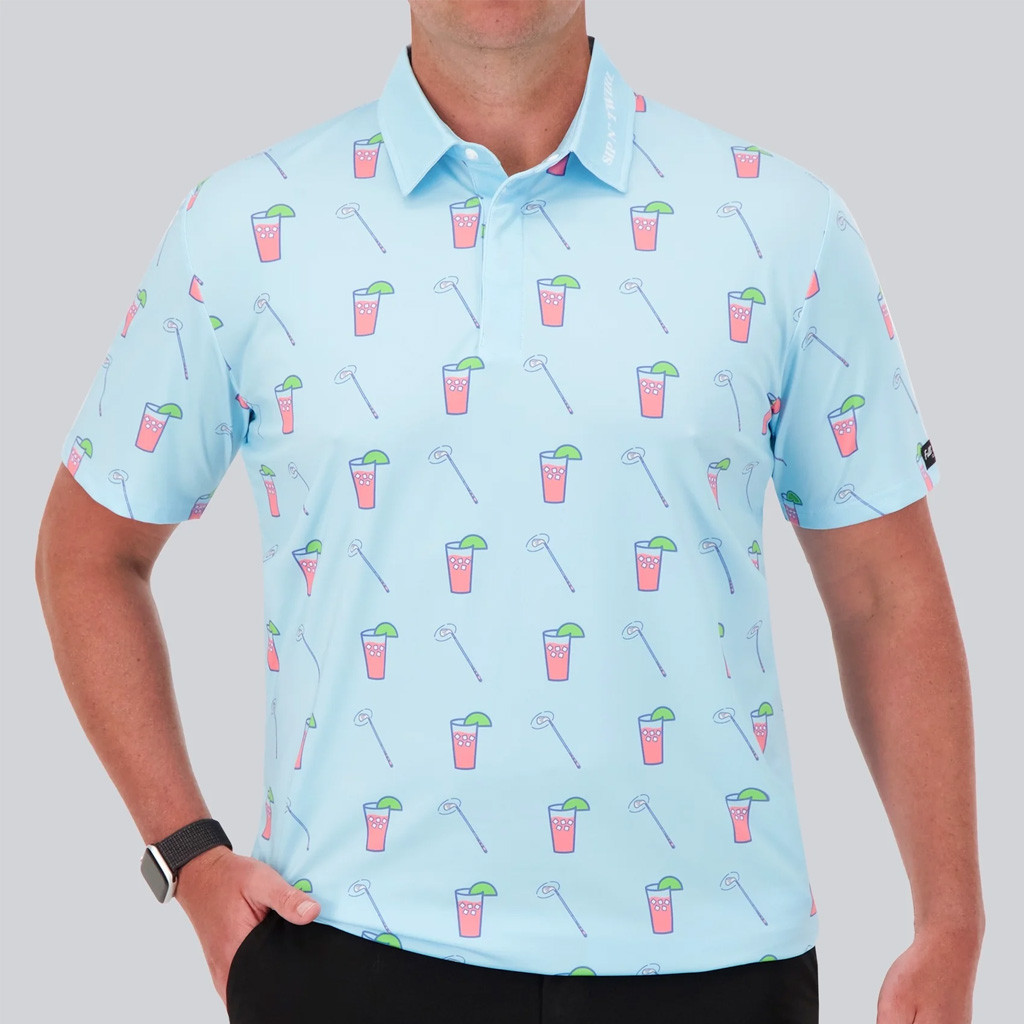 Full Wedge Golf Merch Sip N Twirl Polo Shirt Best Golf Gifts For Dad