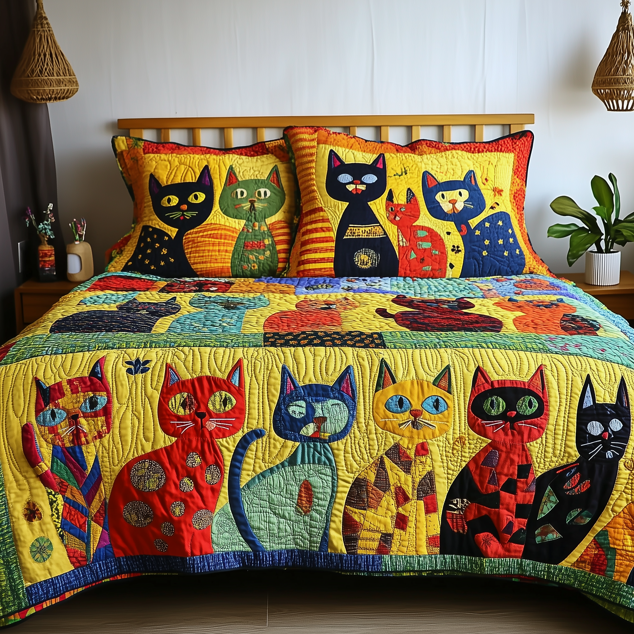 Funky Cats Quilted Bedding Set Valentine'S Day Duvet Cover Set Best Cat Gifts