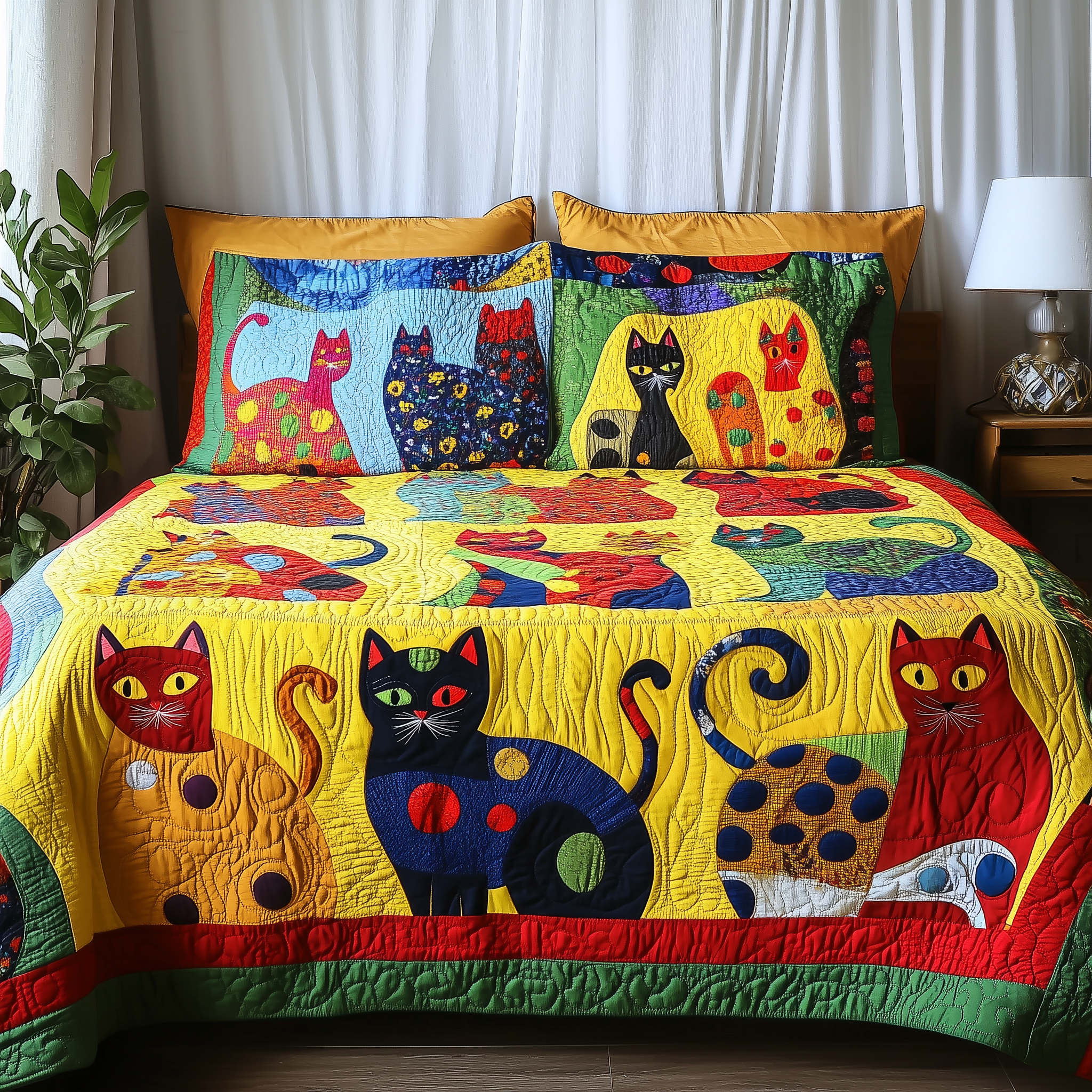 Funky Cats Quilted Bedding Set Valentine'S Day Duvet Cover Set Best Cat Presents