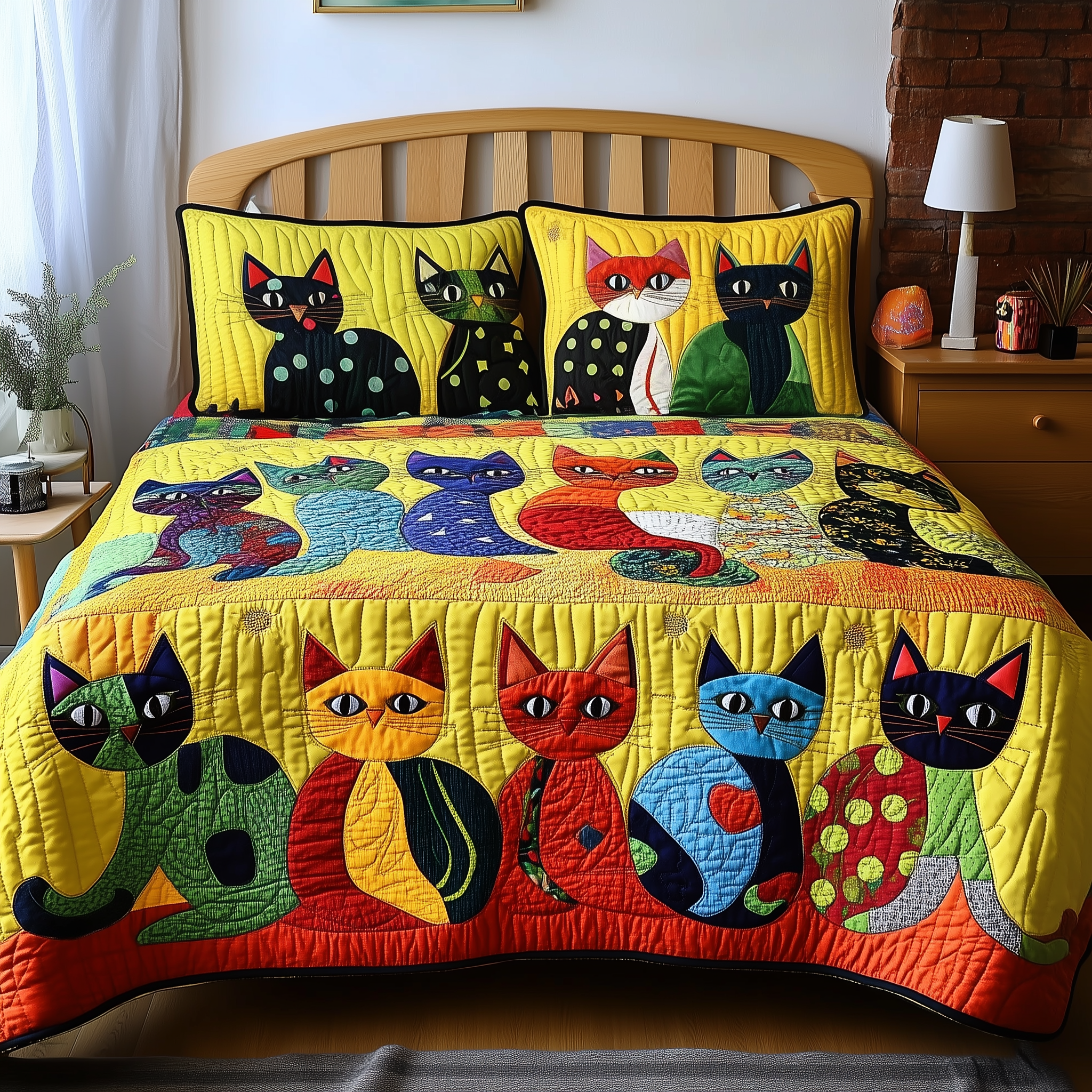 Funky Cats Quilted Bedding Set Valentine'S Day Duvet Cover Set Good Gifts For Cat Lovers