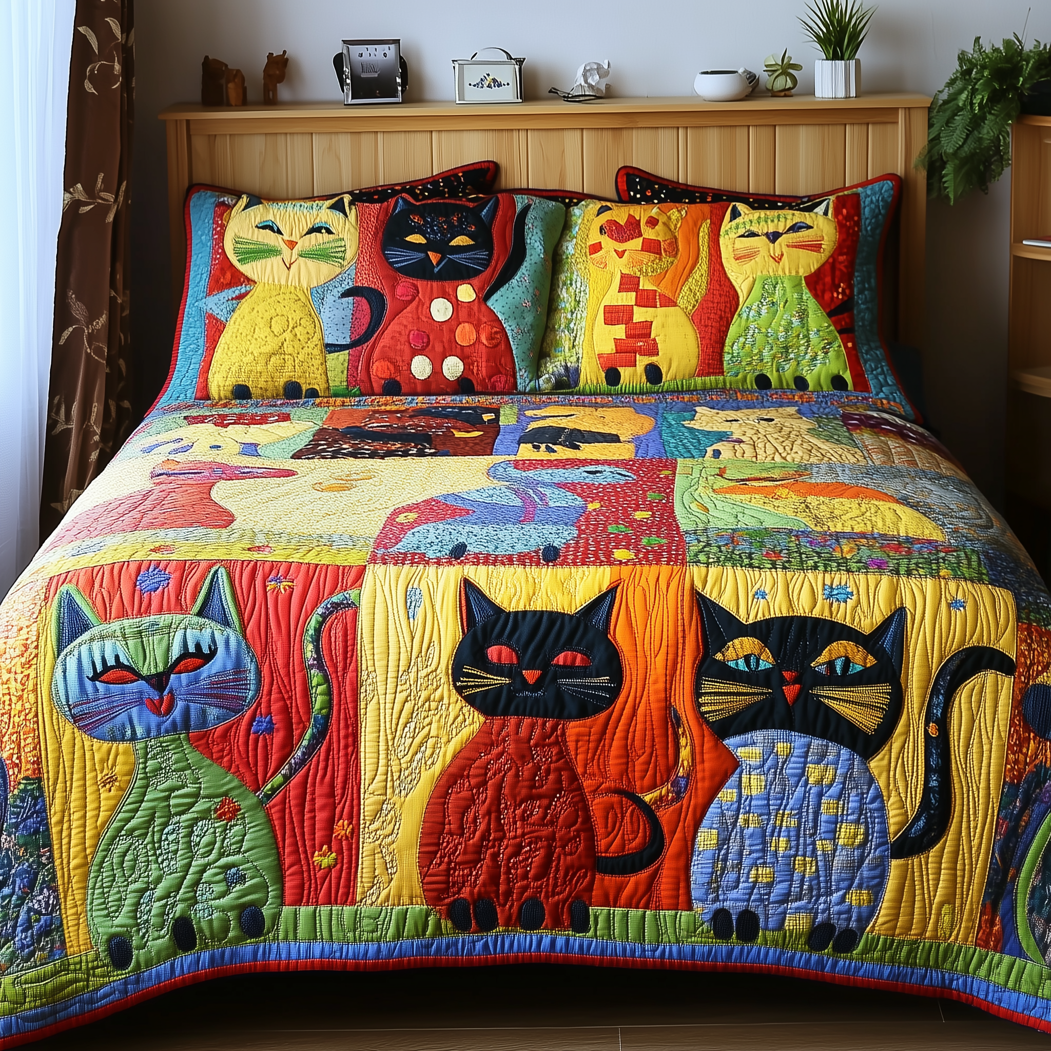 Funky Cats Quilted Bedding Set Valentine'S Day Duvet Cover Set Womens Cat Gifts