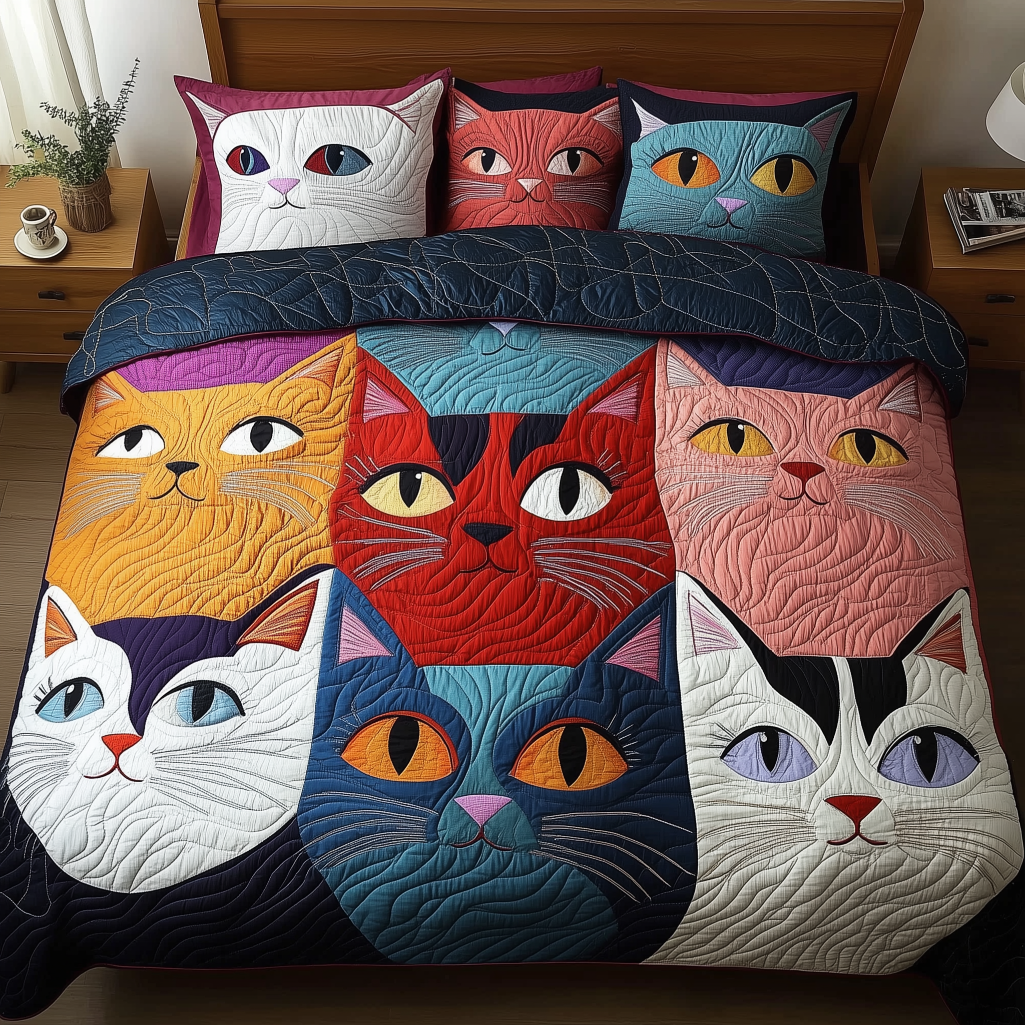 Funky Feline Fiesta Quilted Bedding Set Valentine Duvet Cover Set Gift Ideas For Boyfriend