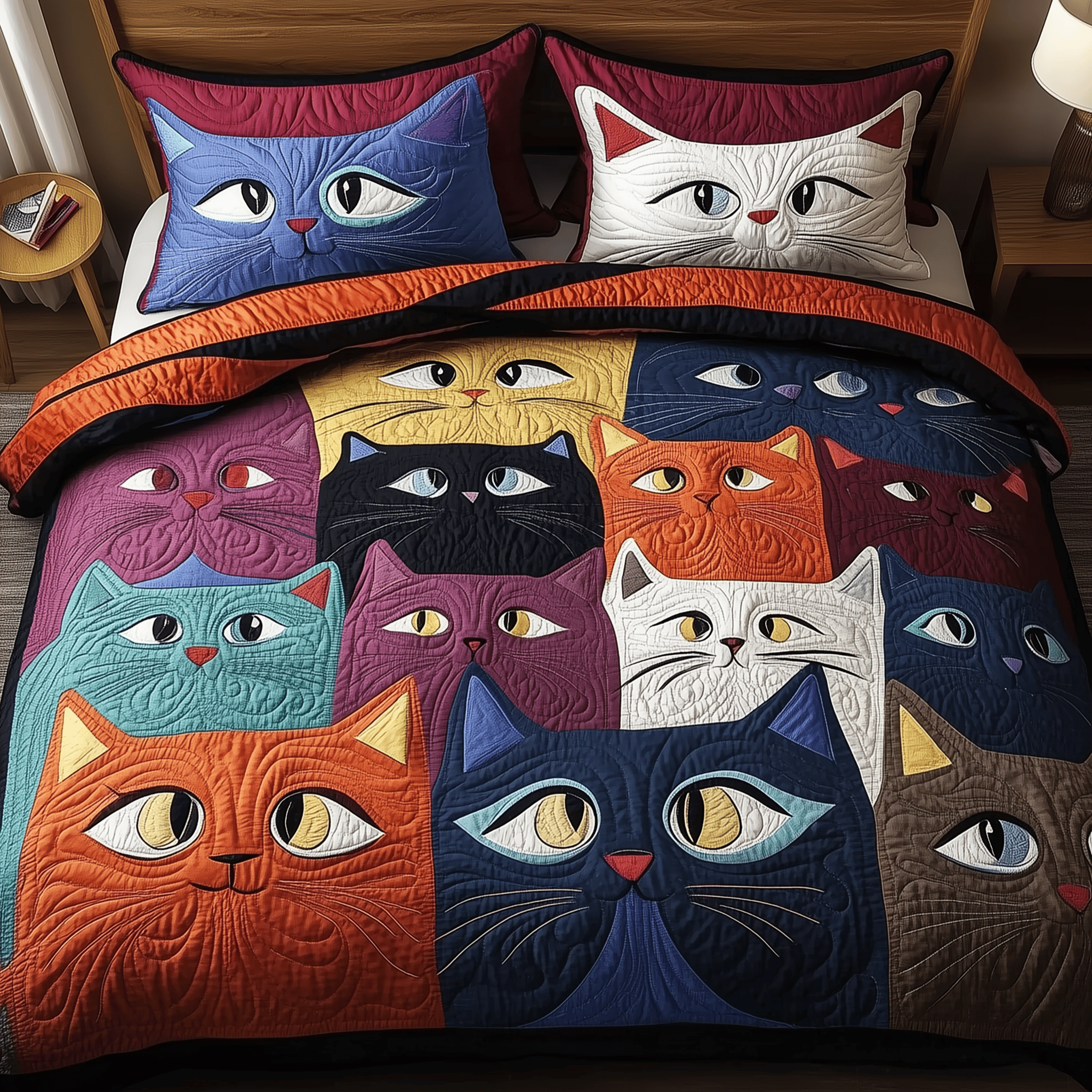 Funky Feline Fiesta Quilted Bedding Set Valentine Duvet Cover Set Great Gifts For Wife
