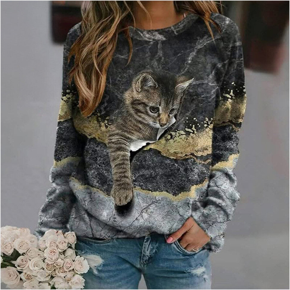 Funny Cat Yellow Spring And Fall Long Sleeve Shirt Women's Vintage Apparel Cat Lovers Gifts