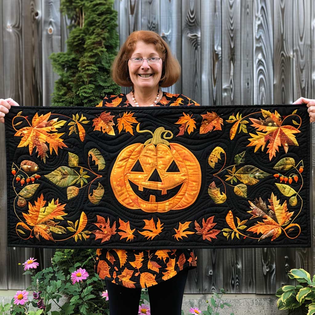 Funny Jack-O-Lantern Halloween Quilted Table Runner Halloween Fall Themed Decoration Gifts For Family