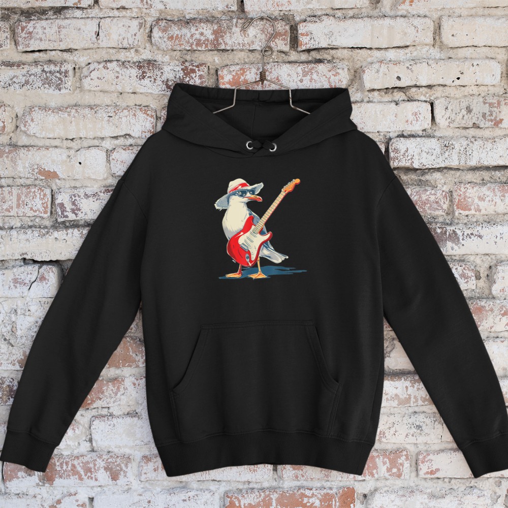 Funny Seagull with Beach Hat and electric Guitar Hoodie