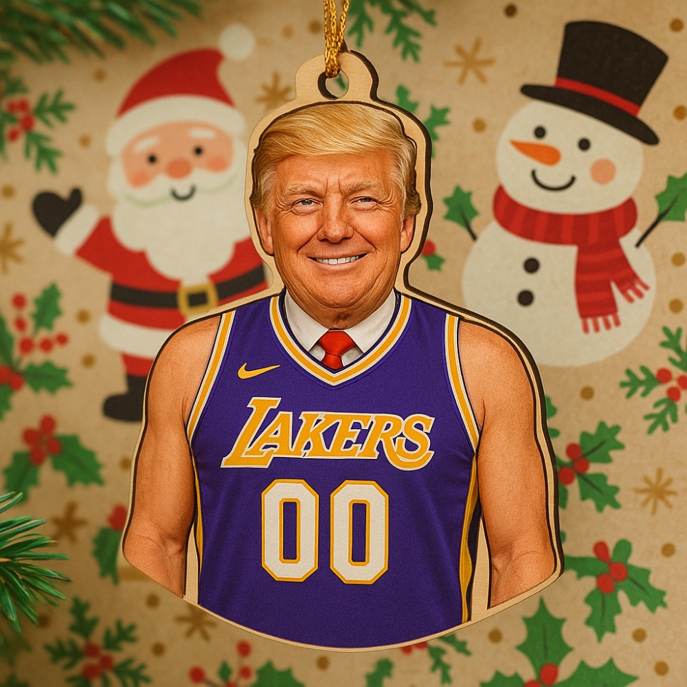 Funny Trump Lakers Basketball Wooden Ornament Custom Name And Number Christmas Decoration