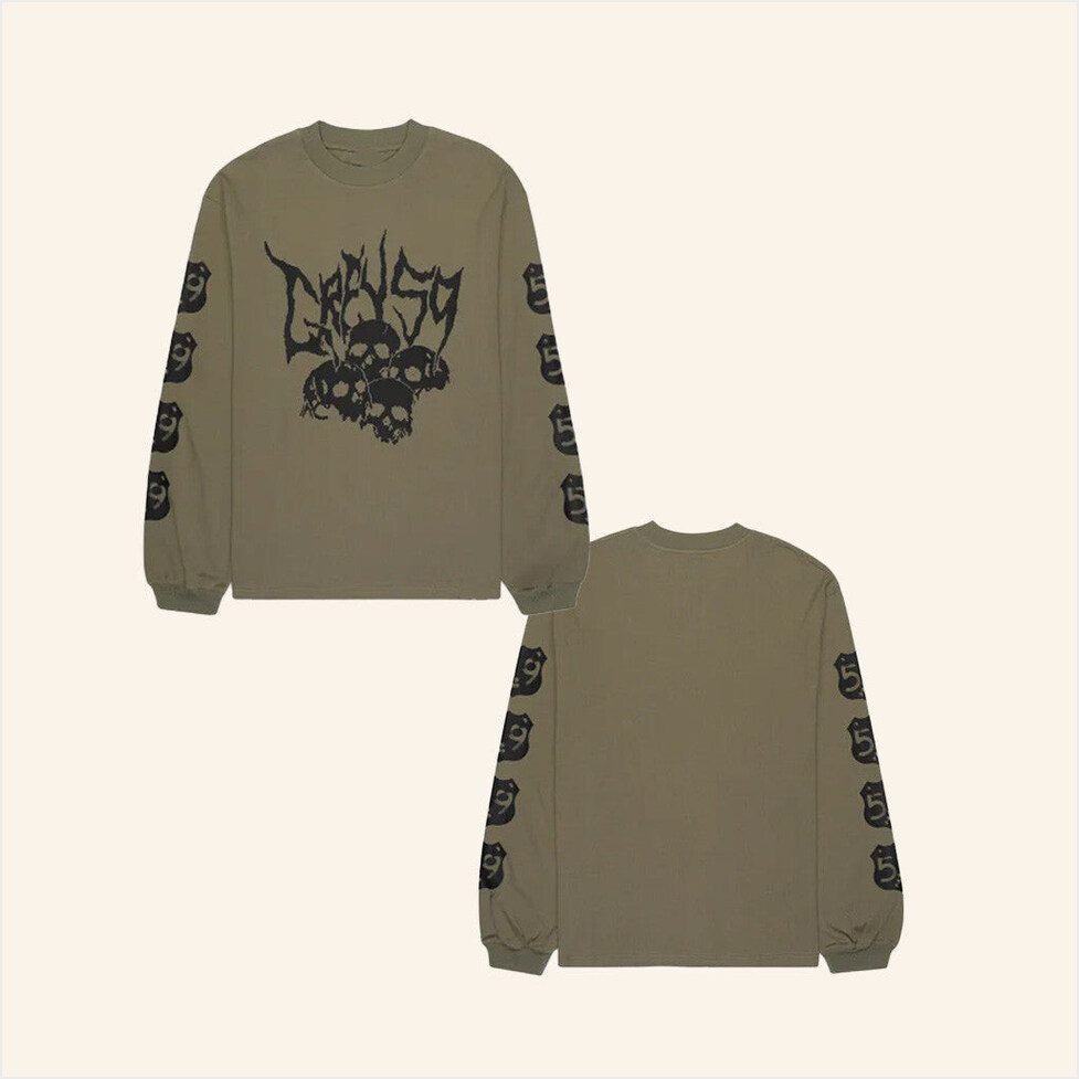 G59 Merch Army Green Skull Long Sleeve Shirt Grey59 Merch Him Gifts Birthday Gift Ideas