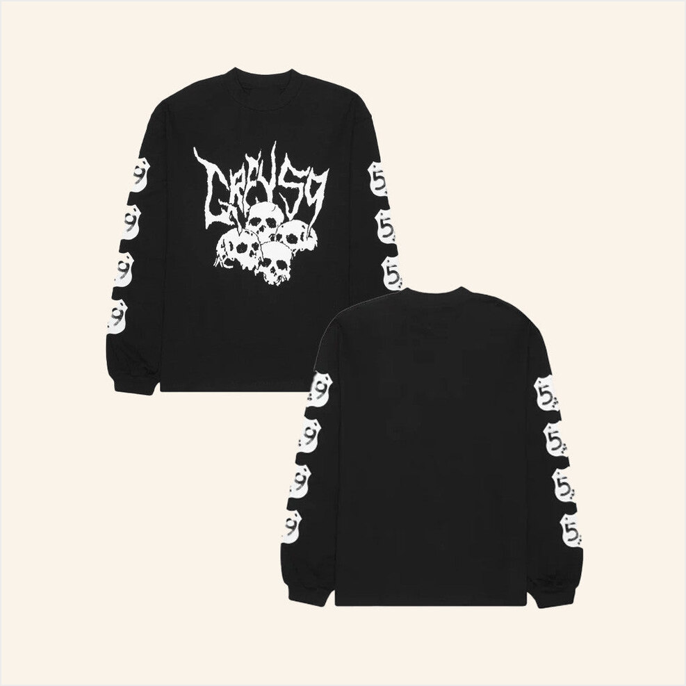 G59 Merch Black Skull Long Sleeve T-Shirt Grey59 Merch Husband Birthday Gifts BFF Gifts Ideas