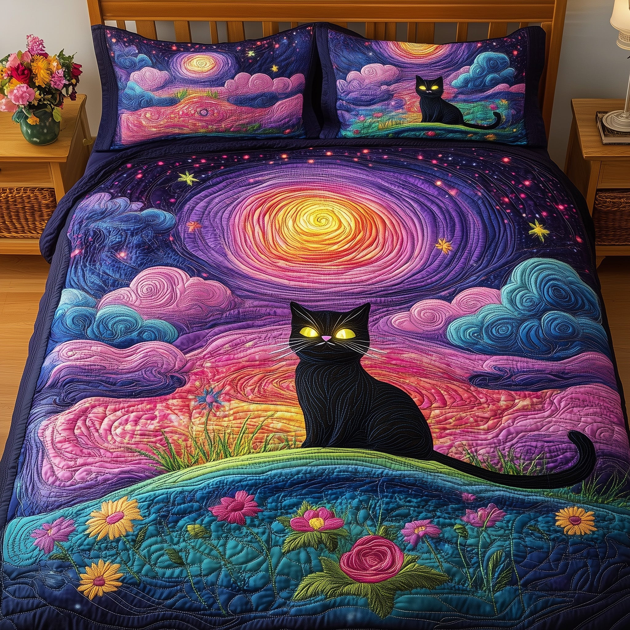Galaxy Whiskers Quilted Bedding Set Duvet Cover Bedspread Set Item Gifts For A Cat