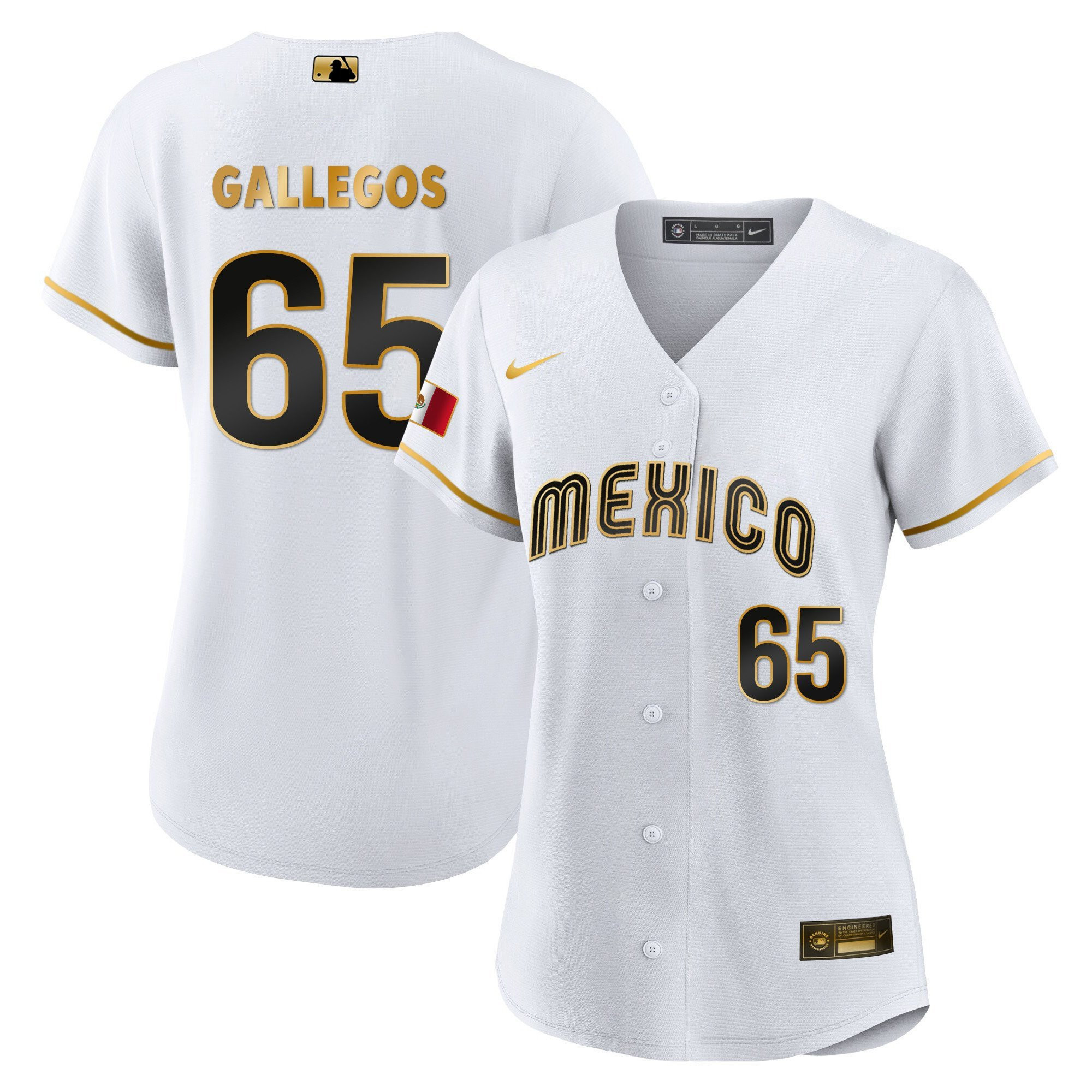 Gallegos 65 Mexico 2023 Baseball Jersey - White Gold - JS755