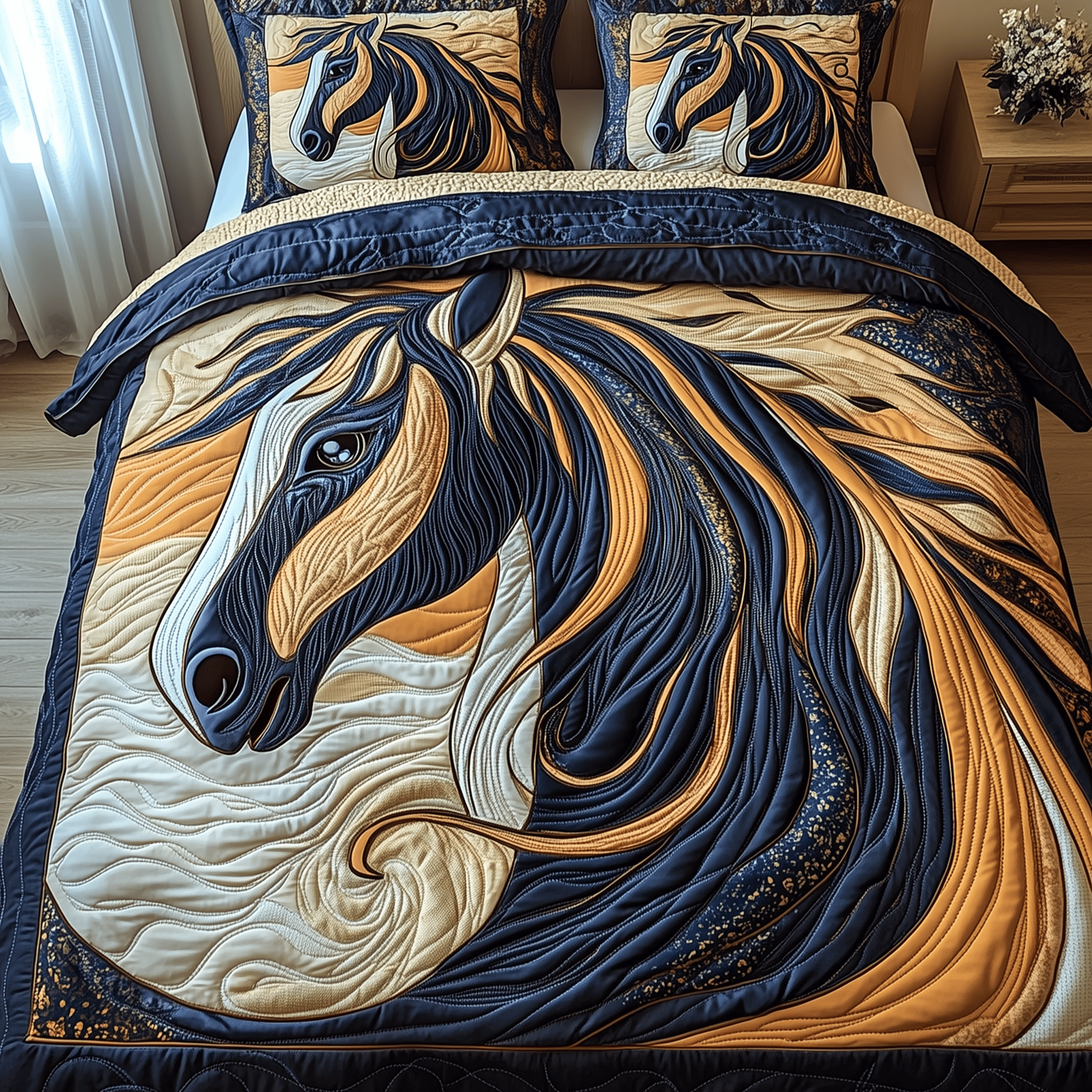 Galloping Horse Quilted Bedding Set Valentine'S Day Duvet Cover Set Best Gifts For Horse Lovers