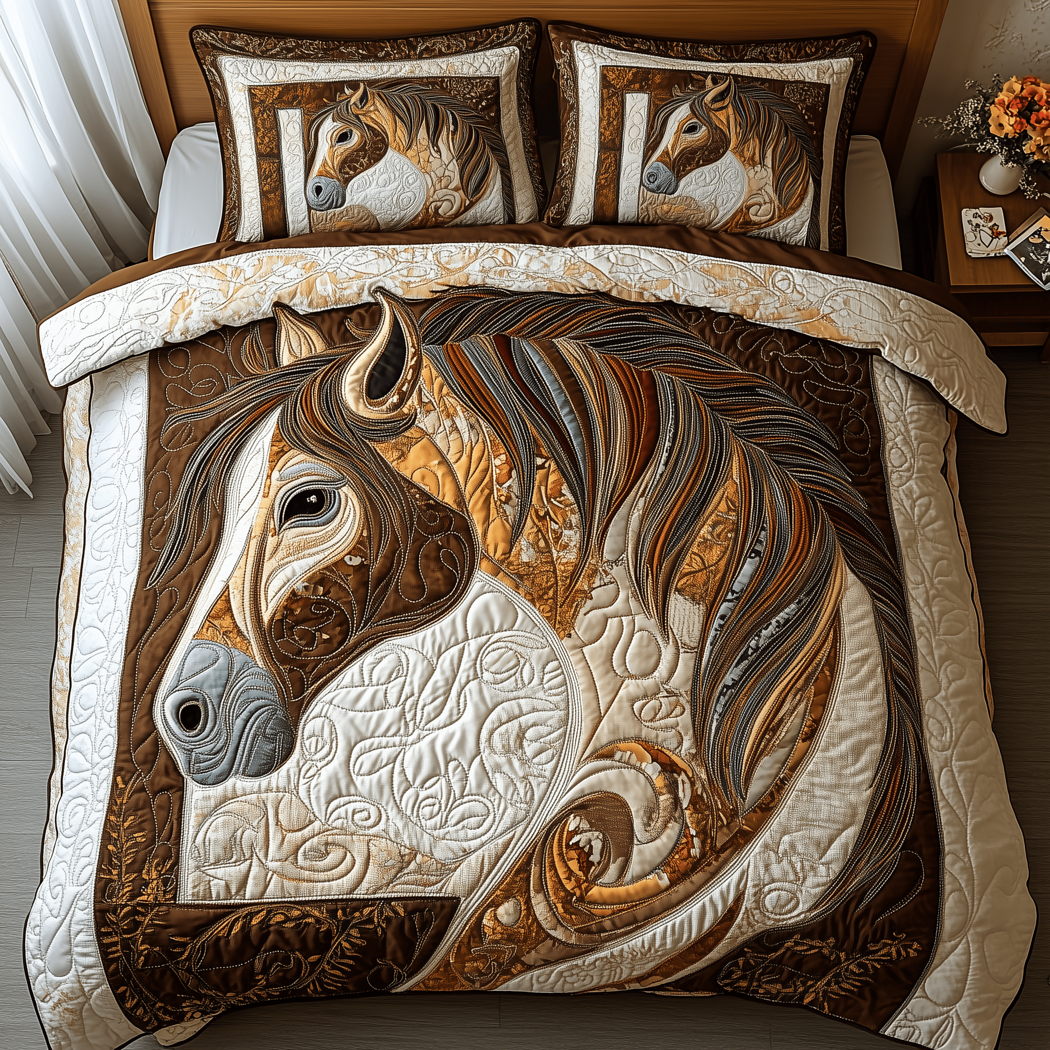 Galloping Horse Quilted Bedding Set Valentine'S Day Duvet Cover Set Gift For Horse Owner