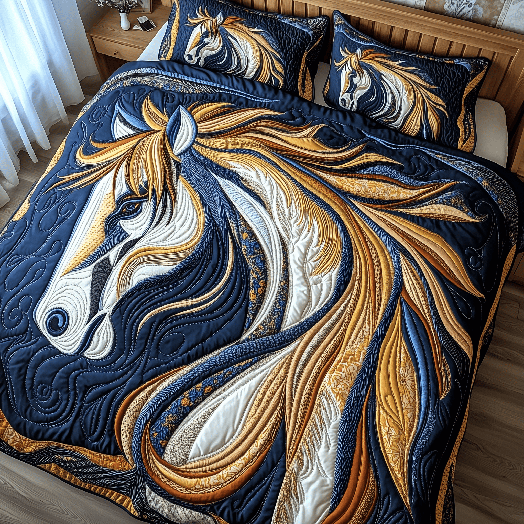 Galloping Horse Quilted Bedding Set Valentine'S Day Duvet Cover Set Gift Ideas For Horse Lovers