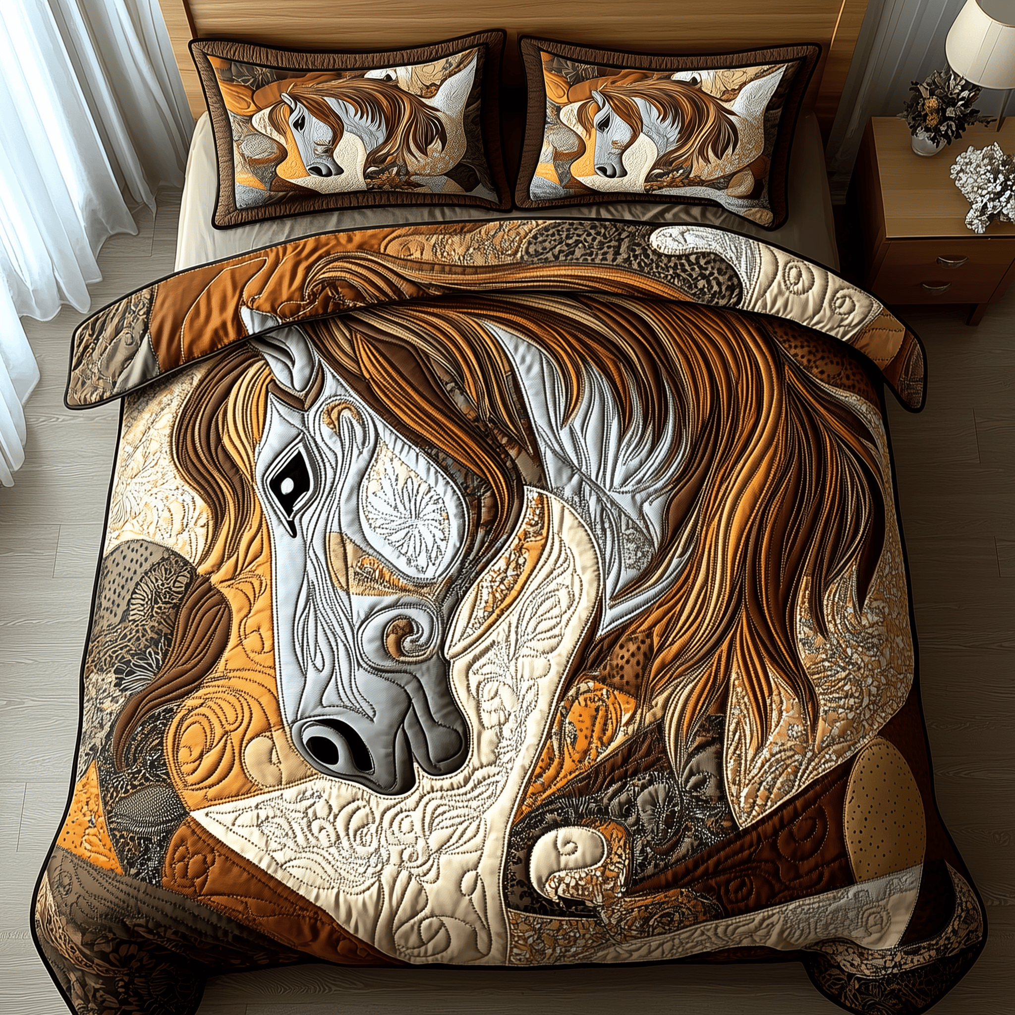 Galloping Horse Quilted Bedding Set Valentine'S Day Duvet Cover Set Gifts For Him