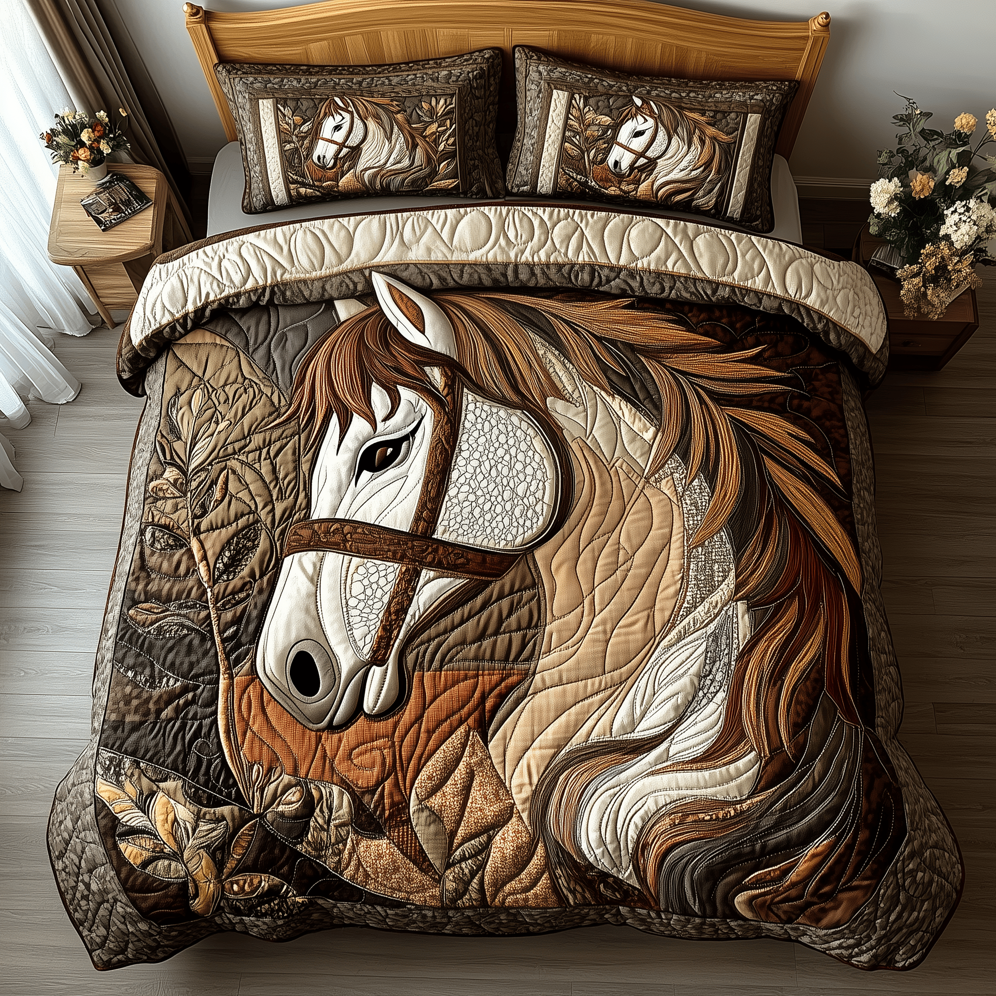 Galloping Horse Quilted Bedding Set Valentine'S Day Duvet Cover Set Gifts For Men