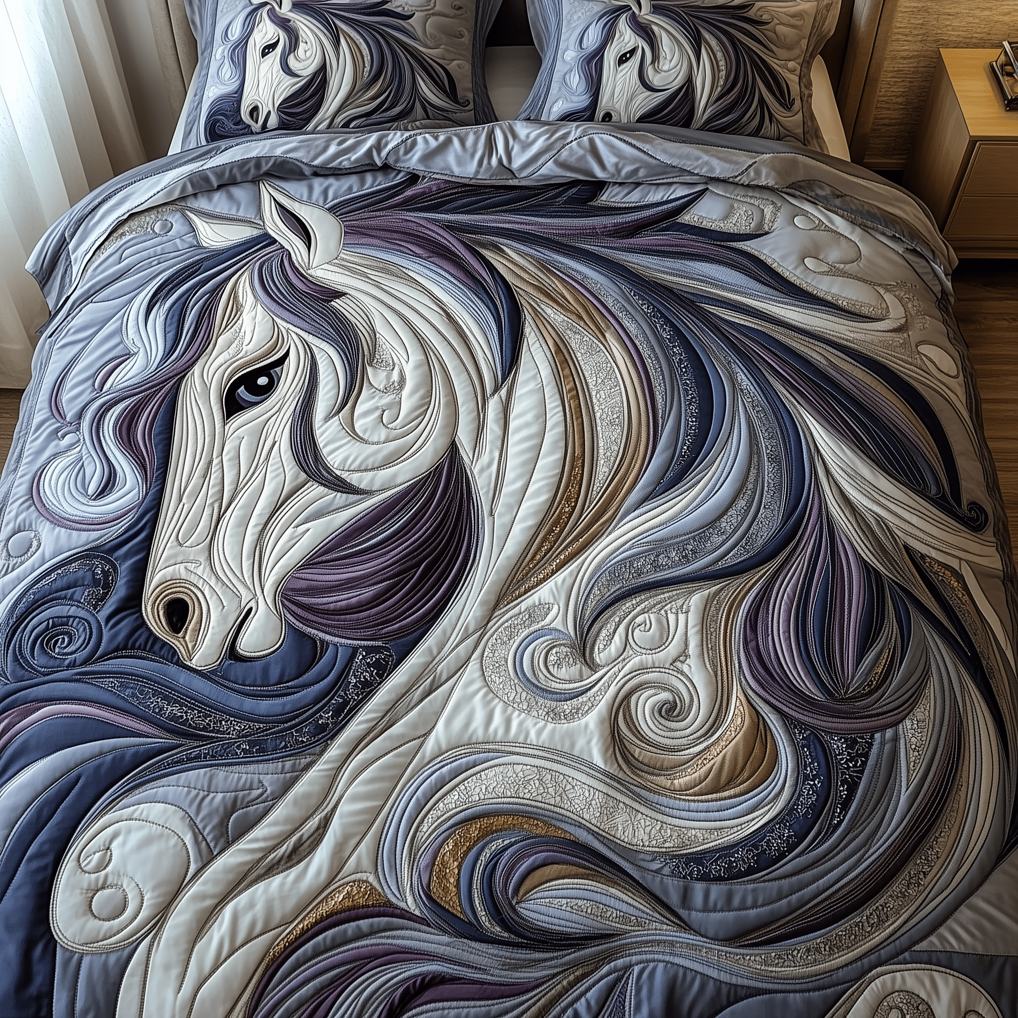 Galloping Horse Quilted Bedding Set Valentine'S Day Duvet Cover Set Horse Gifts For Adults
