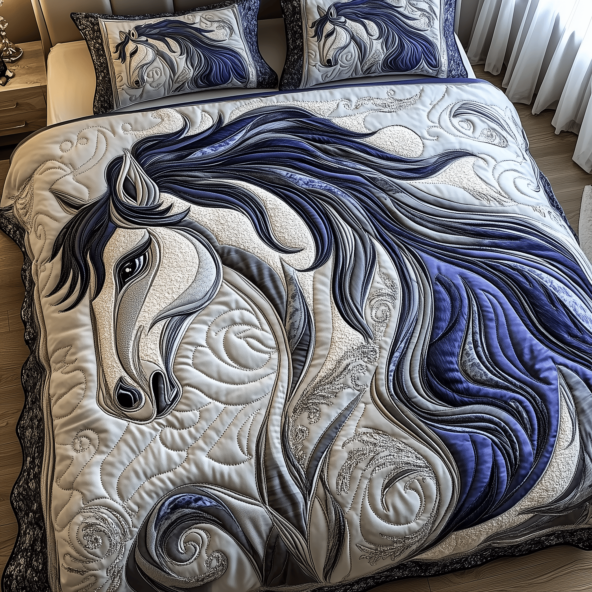 Galloping Horse Quilted Bedding Set Valentine'S Day Duvet Cover Set Horse Gifts For Women
