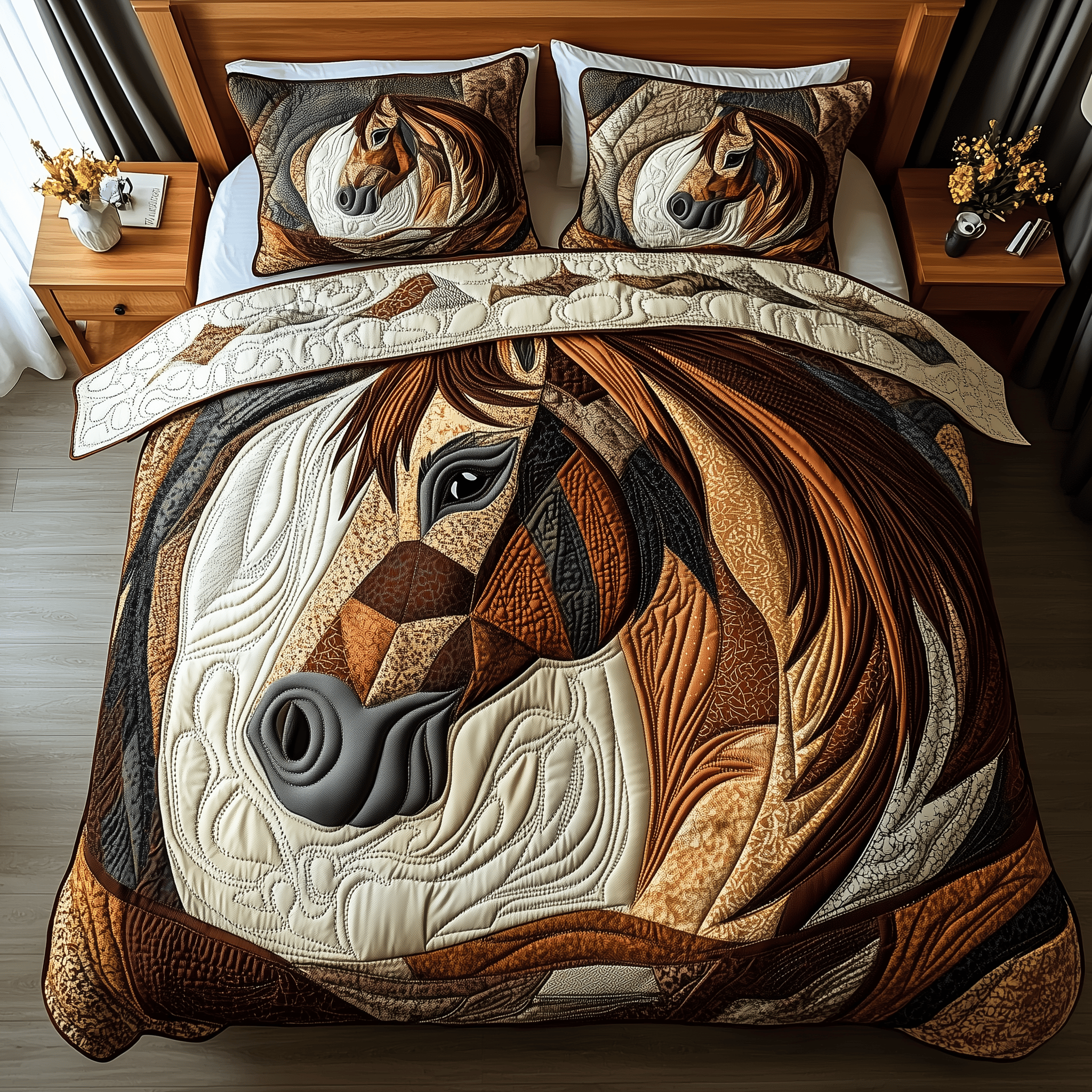Galloping Horse Quilted Bedding Set Valentine'S Day Duvet Cover Set Mother And Son Gifts