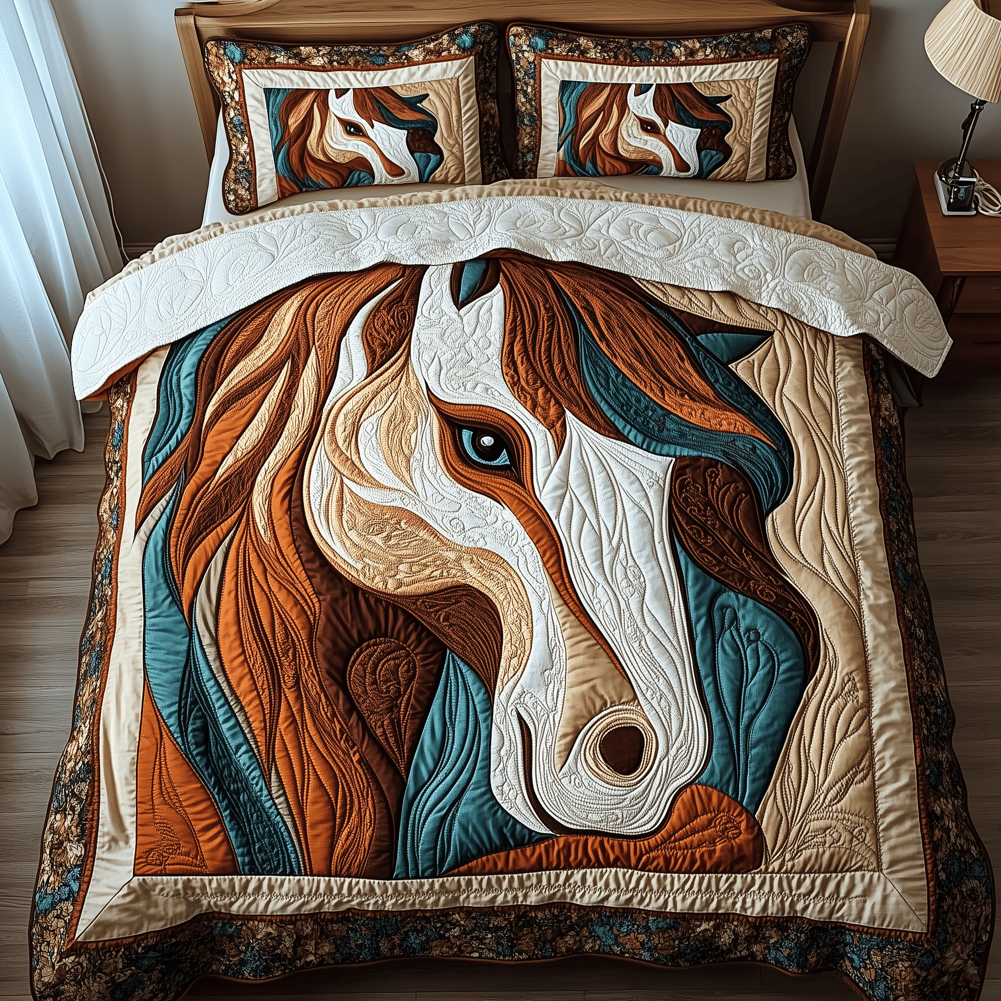 Galloping Horse Quilted Bedding Set Valentine'S Day Duvet Cover Set Present For Adult Son