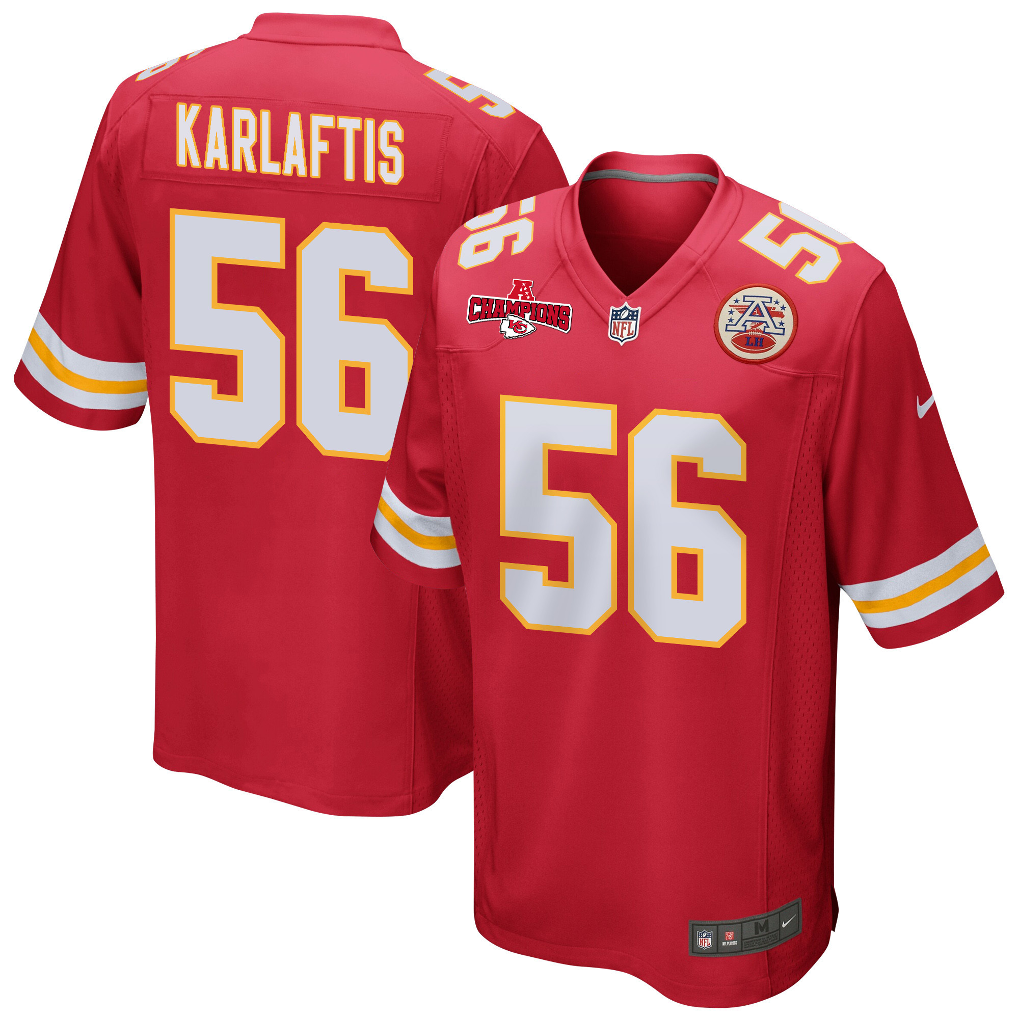 George Karlaftis 56 Kansas City Chiefs AFC Champions Patch Game Men Jersey - Red - JSDV769