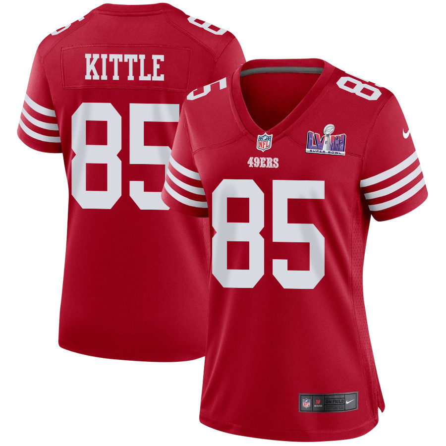 George Kittle 85 San Francisco 49ers Super Bowl LVIII Patch Game Women Jersey - Scarlet - JSDV752