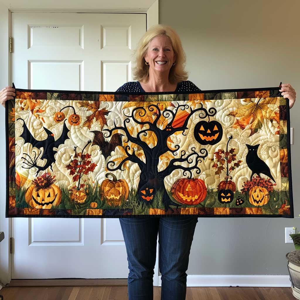 Ghost Garden Halloween Quilted Table Runner Fall Halloween Table Runner Kitchen Home Decoration