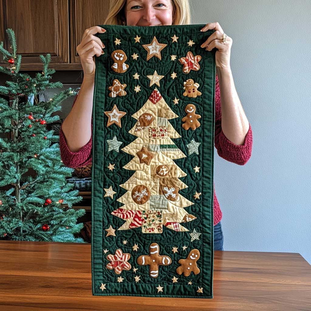Ginger Bread Christmas Tree Quilted Table Runner Holiday Christmas Decorations Best Xmas Gifts For Wife