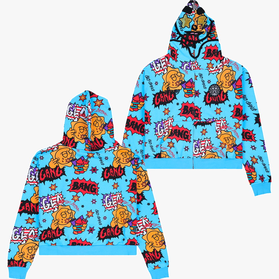 Glo Gang Hoodie Glo Bang Blue Full Zip Hoodie Top Father's Day Gifts Birthday Gifts For Besties