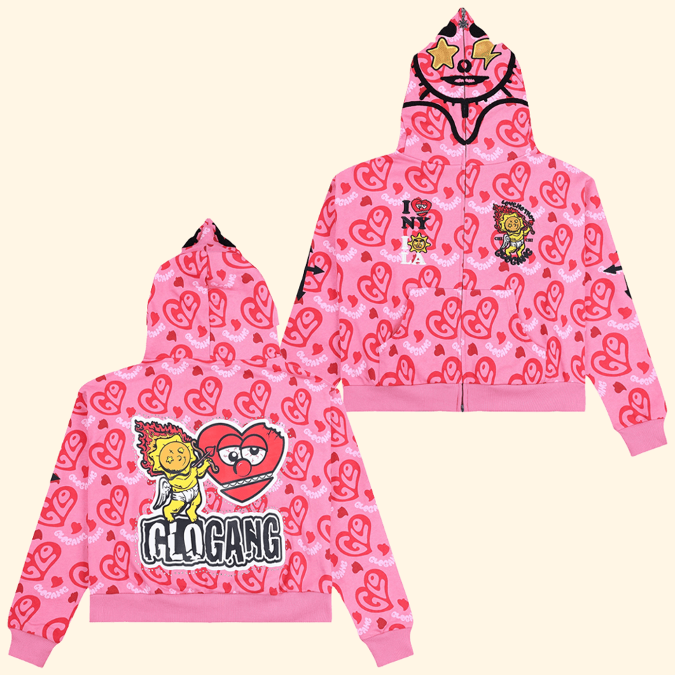 Glo Gang Hoodie Pink Glo Gang I Heart Glo Full Zip Hoodie Birthday Gifts For Friends