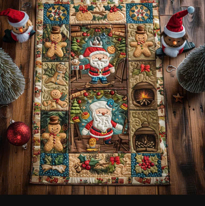 Gnome Gingerbread Christmas Quilted Table Runner Holiday Christmas Indoor Decorations Great Gifts For Women