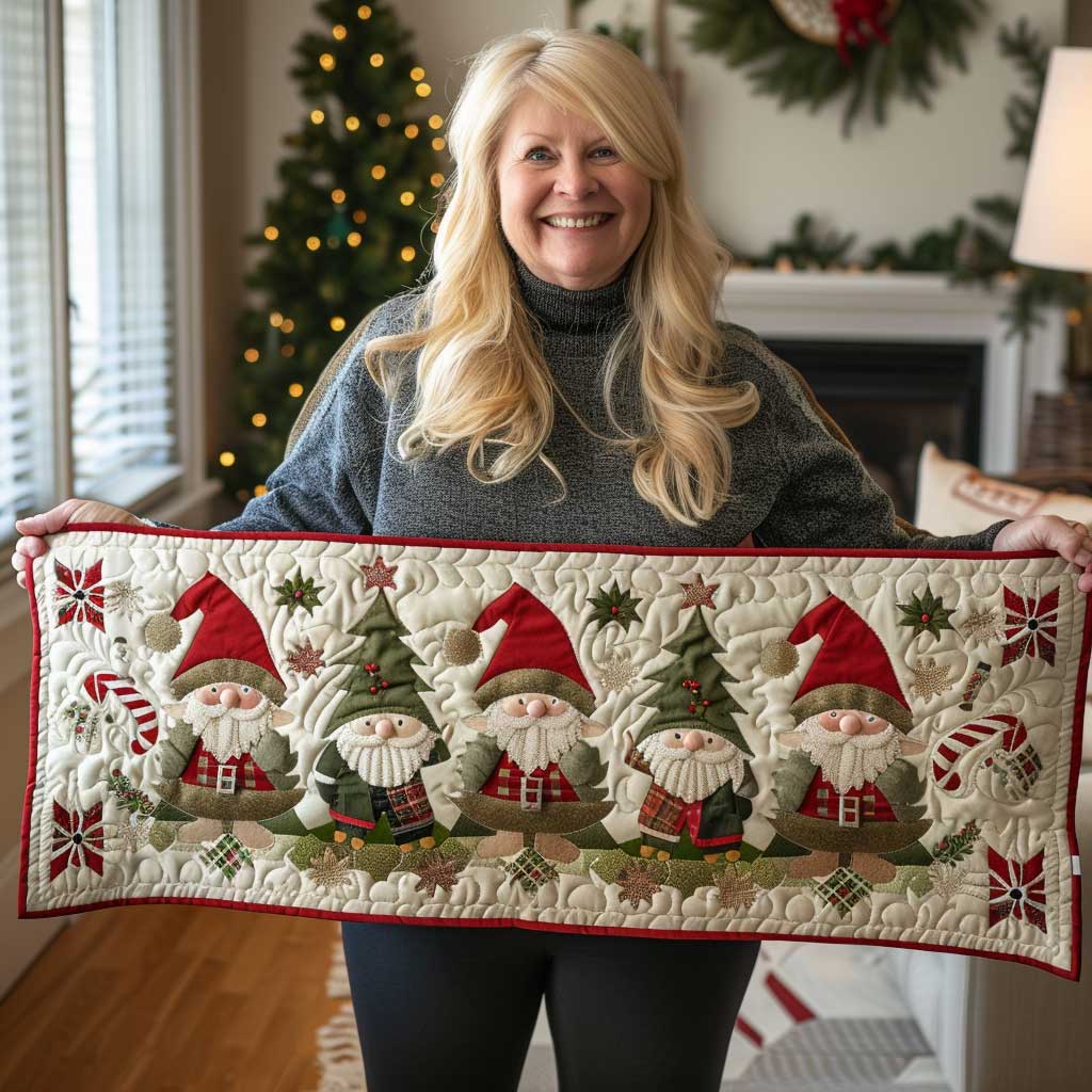 Gnome Preparing Christmas Gift Quilted Table Runner Holiday Christmas Indoor Decorations Great Gifts For Women