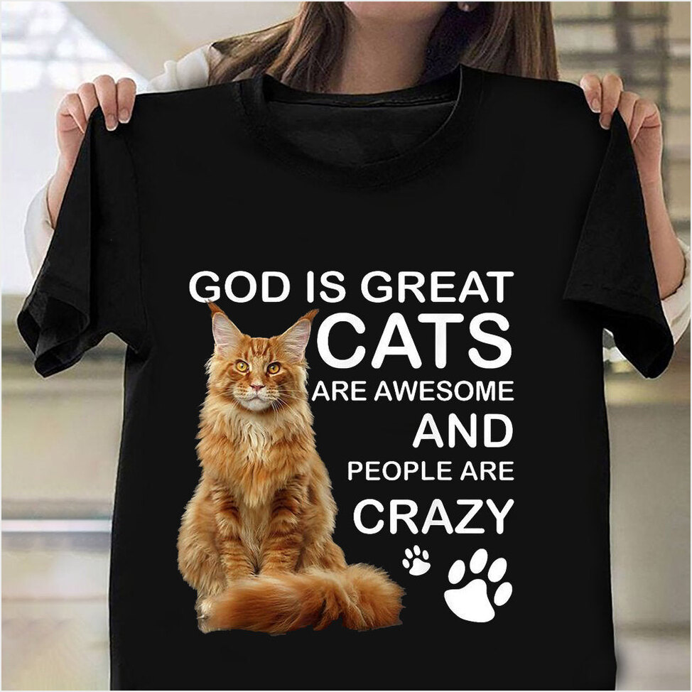 God is Great Cats Are Awesome And People Are Crazy Shirt Cat Lover Christian Birthday Gifts
