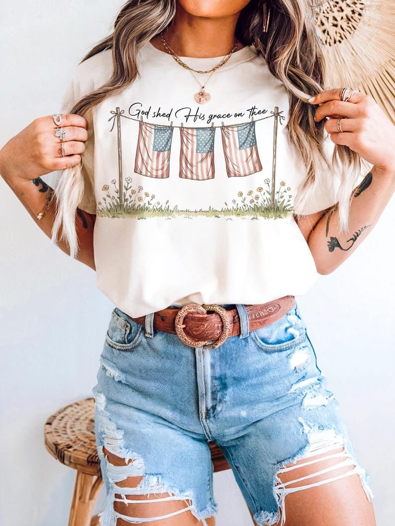 God Shed His Grace on Thee T-Shirt 4th of July Shirt Day Gifts