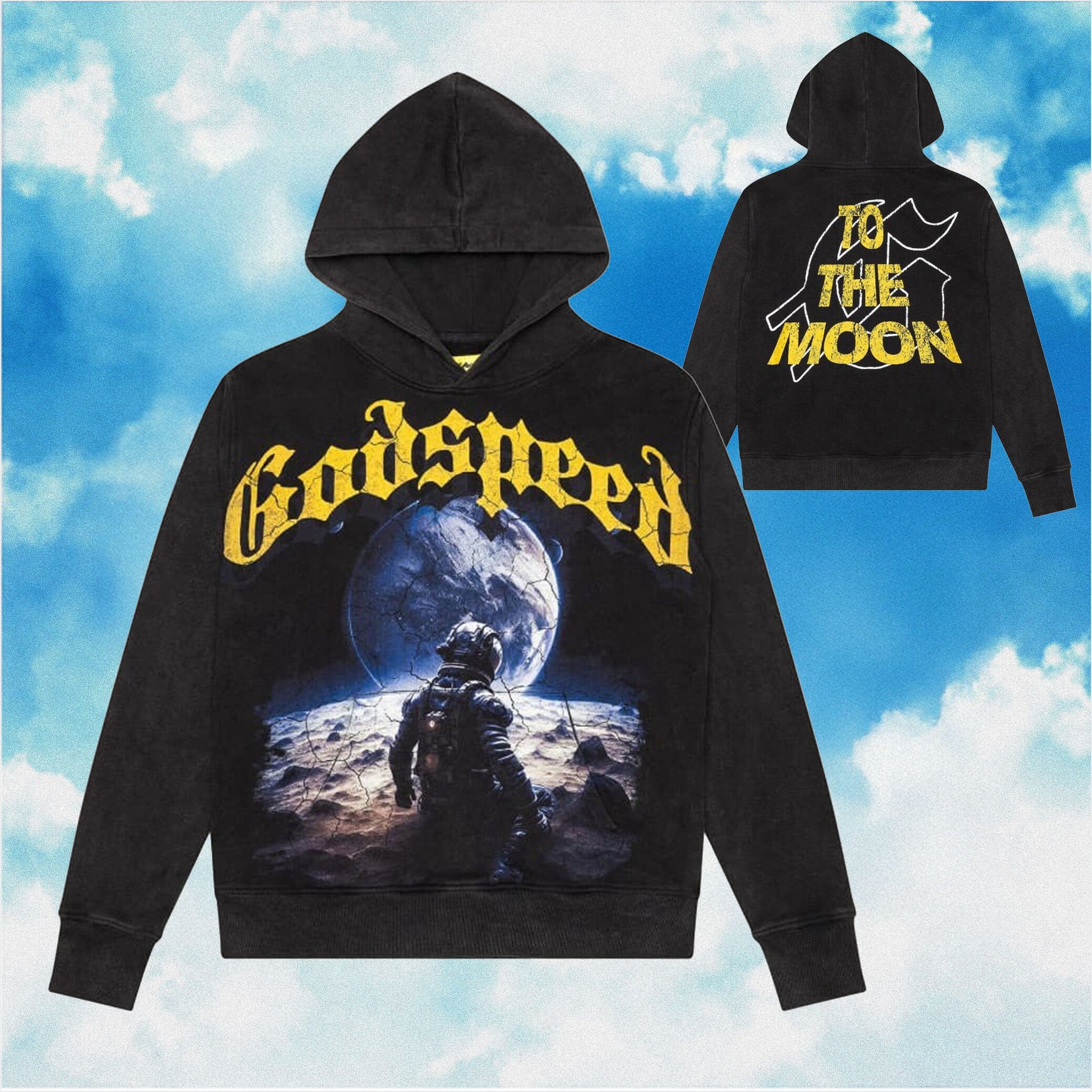 Godspeed Hoodie No Looking Back Black Wash Hoodie To Be Moon Streetwear Clothing