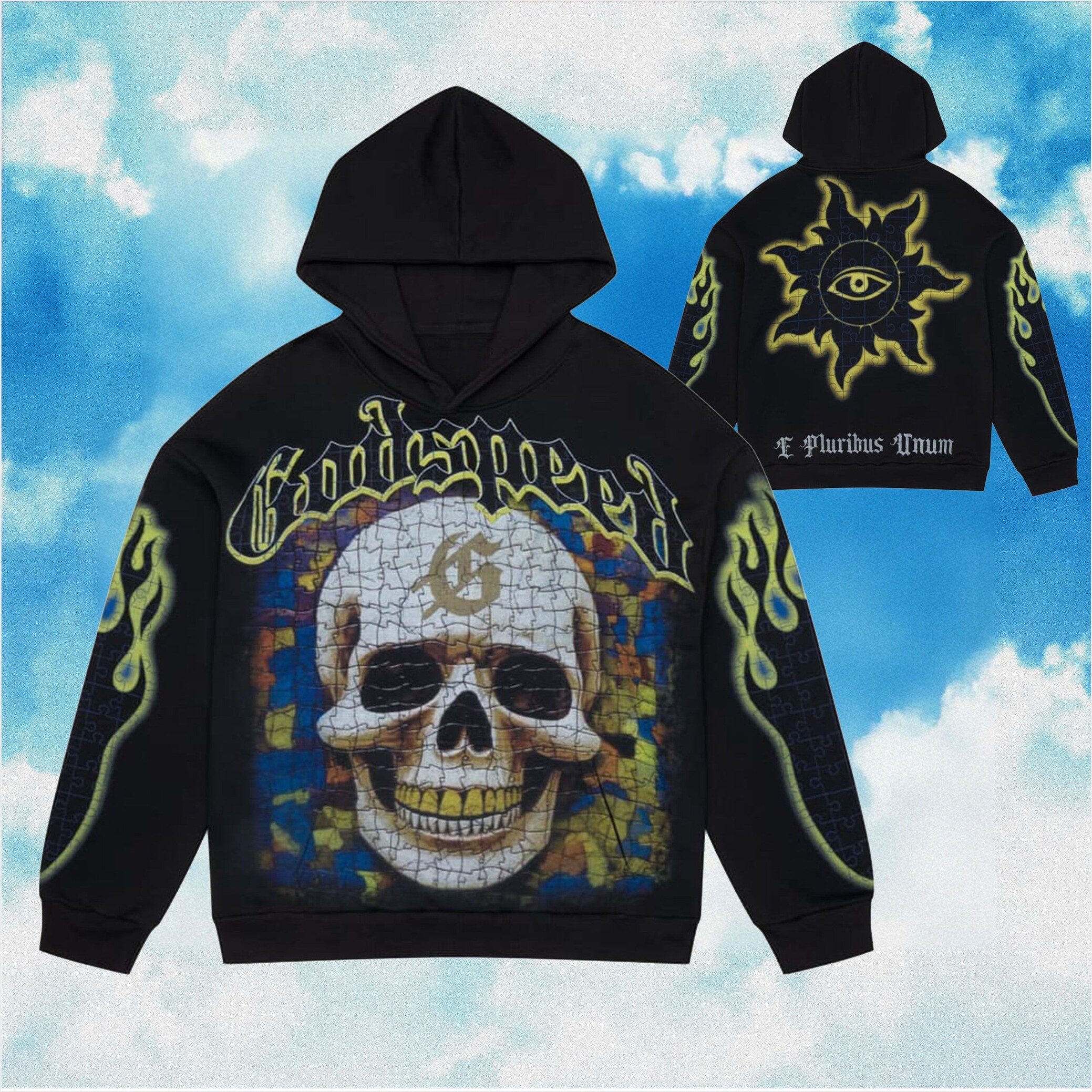 Godspeed Hoodie Puzzled Skull Black Hoodie Mens Streetwear Clothing Birthday Gifts For Friends