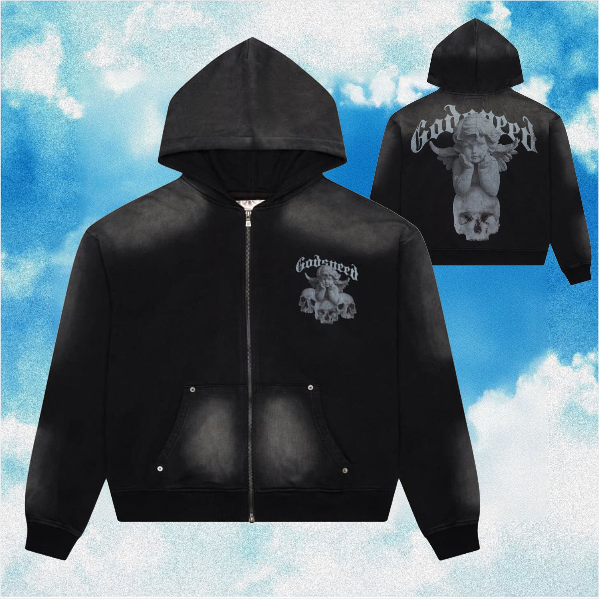 Godspeed Zip Up Hoodie Circle Of Life Wash Hoodie Vintage Streetwear Clothing