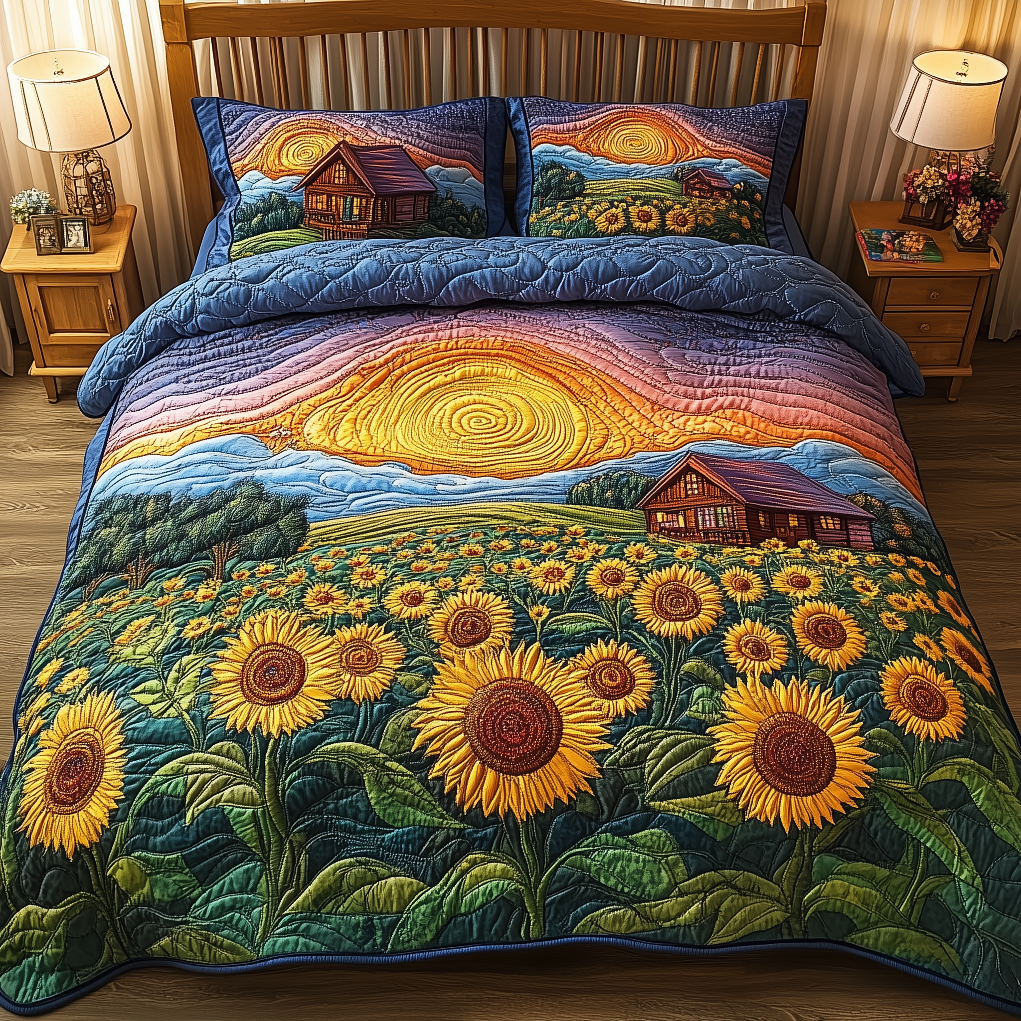 Golden Bloom Cabin Quilted Bedding Set Duvet Cover Bedspread Set Item Mothers Birthday Gifts