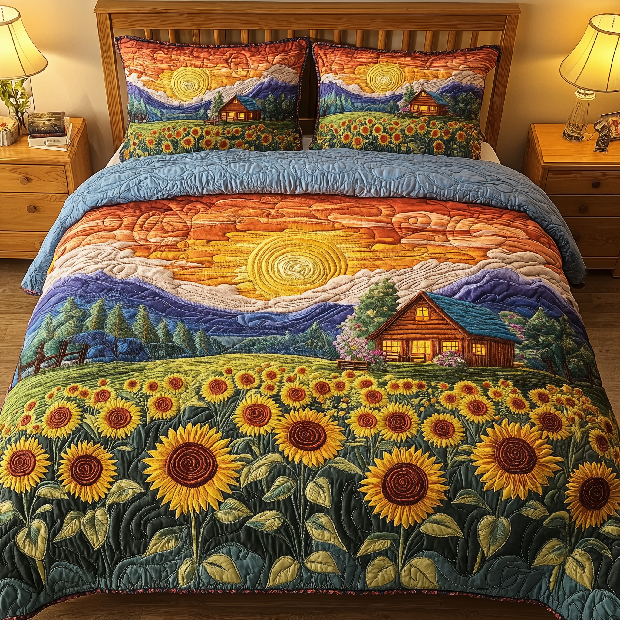 Golden Bloom Cabin Quilted Bedding Set Duvet Cover Bedspread Set Item Sentimental Gifts For Mom