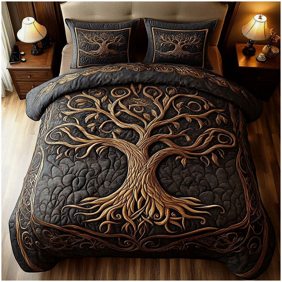 Golden Harmony Quilted Bedding Set Tree Of Life Bedding Set Home Decor Birthday Gifts For Fans